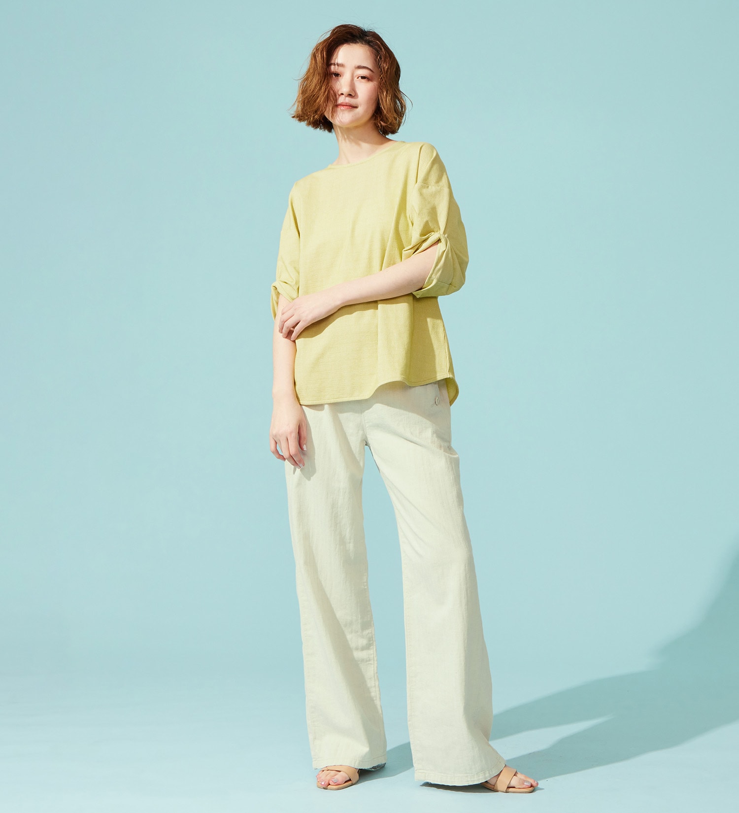 SOMETHING(サムシング)のSOMETHING バイオサッカータックスリーブカットソー|トップス/Tシャツ/カットソー/レディース|イエロー系その他