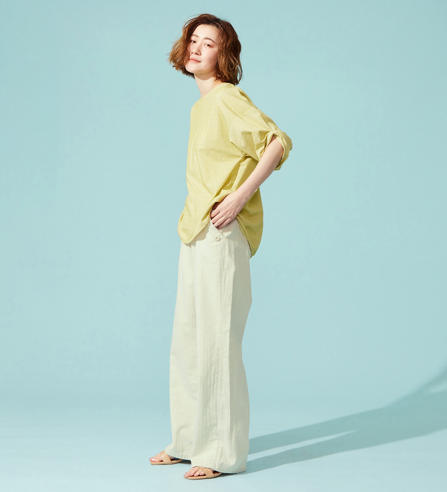 SOMETHING(サムシング)のSOMETHING バイオサッカータックスリーブカットソー|トップス/Tシャツ/カットソー/レディース|イエロー系その他