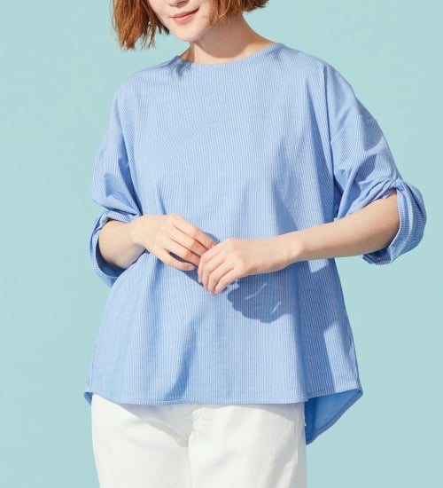 SOMETHING(サムシング)のSOMETHING バイオサッカータックスリーブカットソー|トップス/Tシャツ/カットソー/レディース|ライトブルー