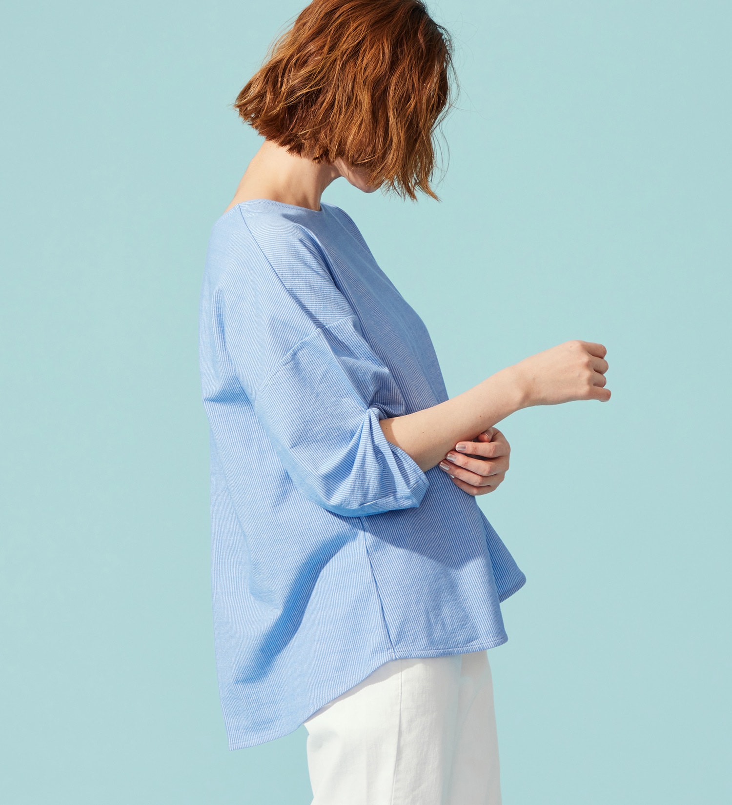 SOMETHING(サムシング)のSOMETHING バイオサッカータックスリーブカットソー|トップス/Tシャツ/カットソー/レディース|ライトブルー