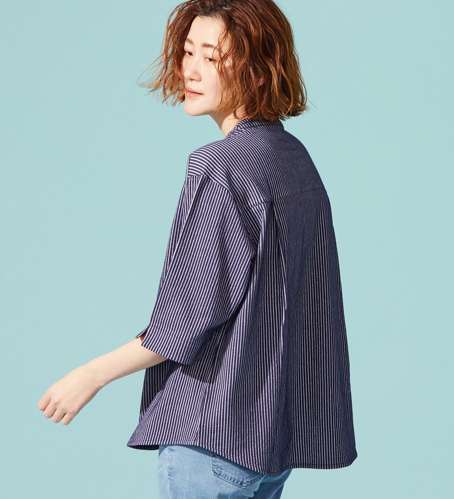 SOMETHING(サムシング)のSOMETHING バイオサッカーバンドカラーシャツ|トップス/シャツ/ブラウス/レディース|ネイビー