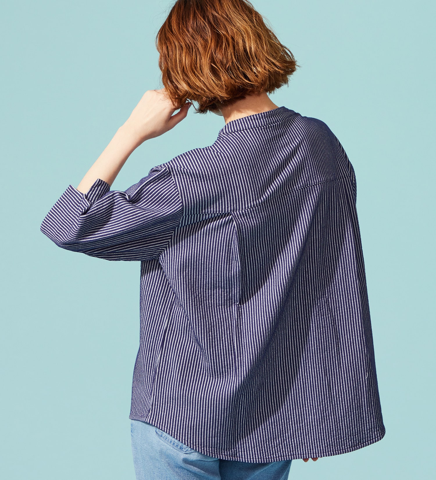 SOMETHING(サムシング)のSOMETHING バイオサッカーバンドカラーシャツ|トップス/シャツ/ブラウス/レディース|ネイビー