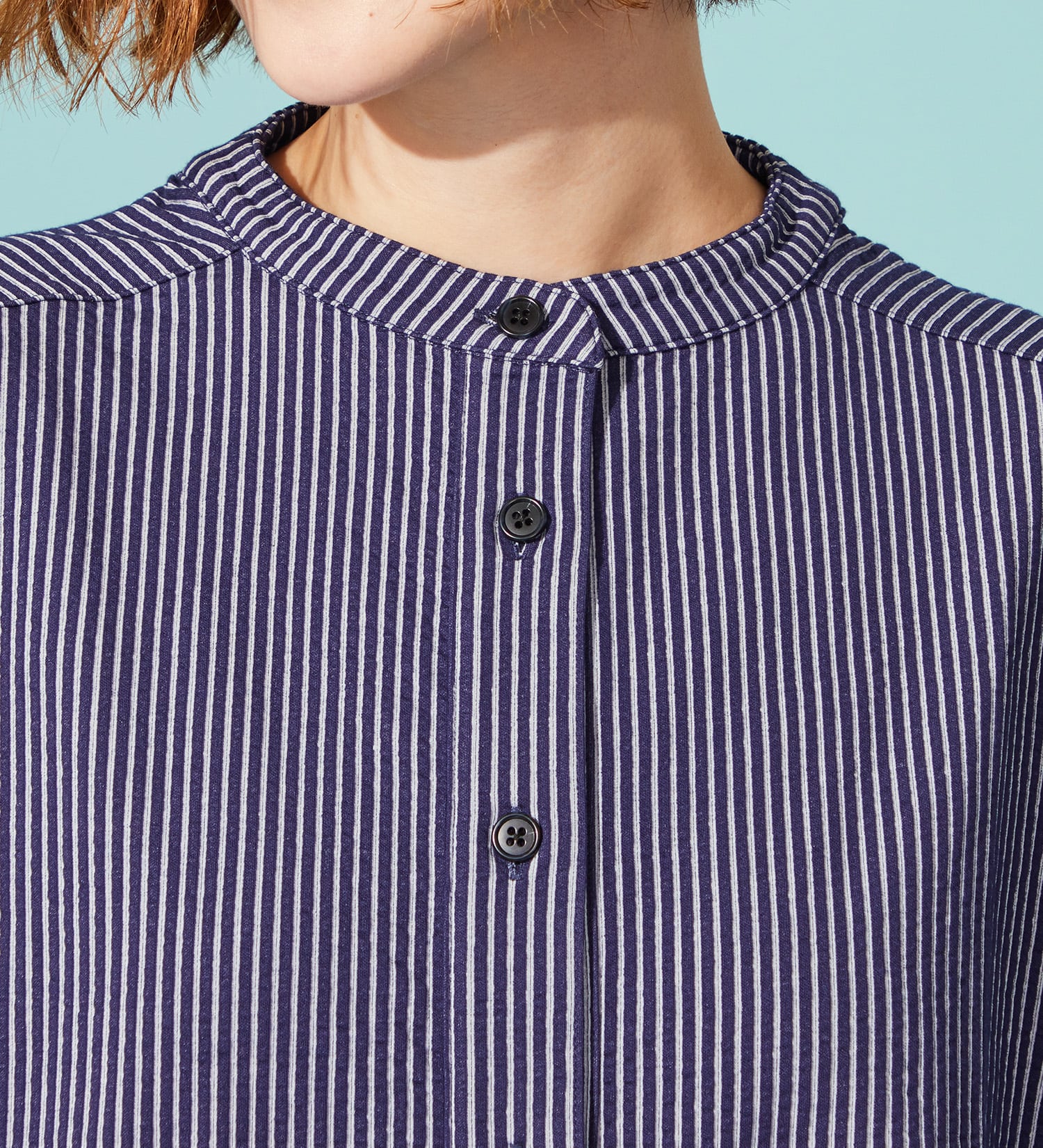 SOMETHING(サムシング)のSOMETHING バイオサッカーバンドカラーシャツ|トップス/シャツ/ブラウス/レディース|ネイビー