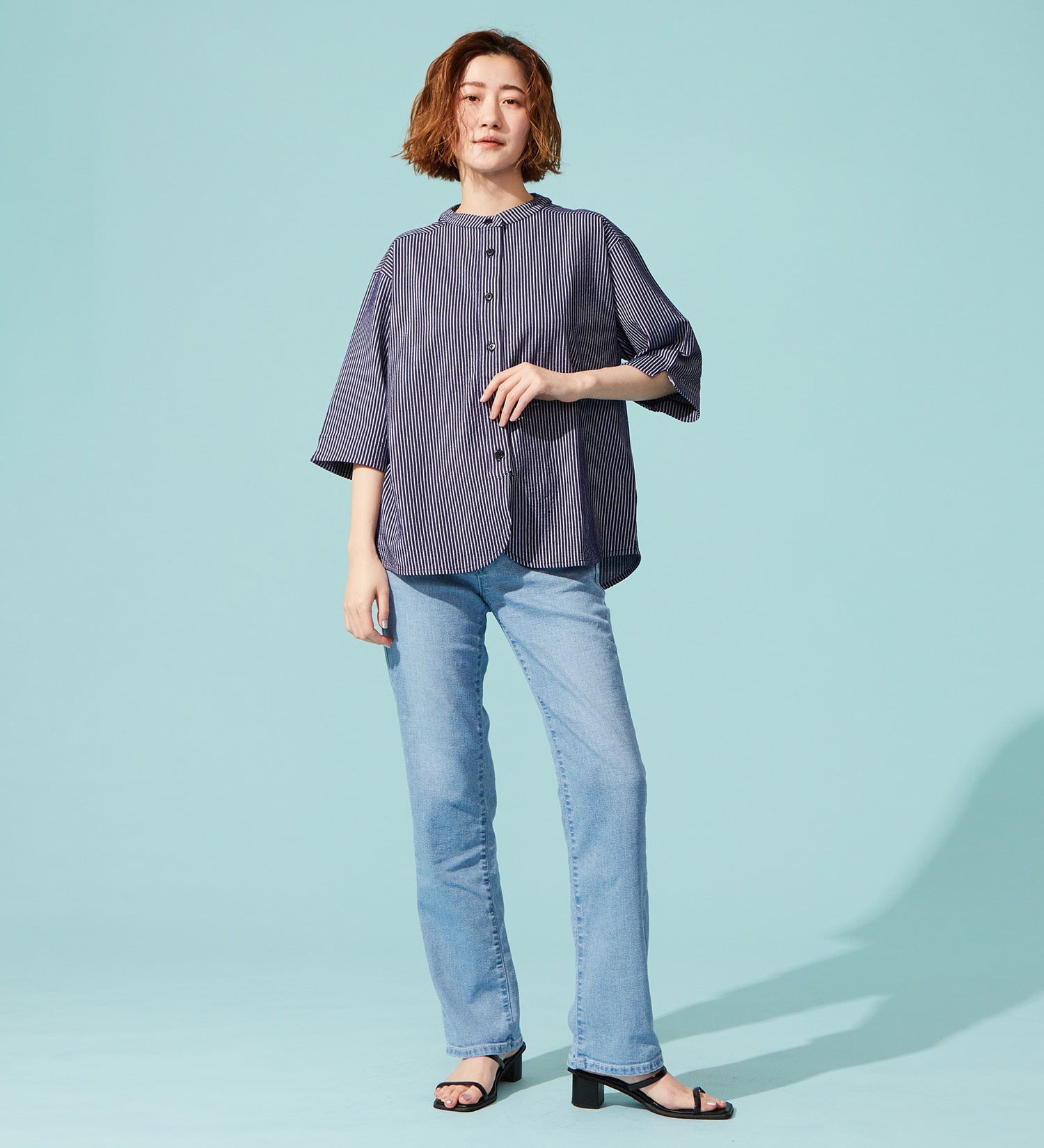 SOMETHING(サムシング)のSOMETHING バイオサッカーバンドカラーシャツ|トップス/シャツ/ブラウス/レディース|ネイビー