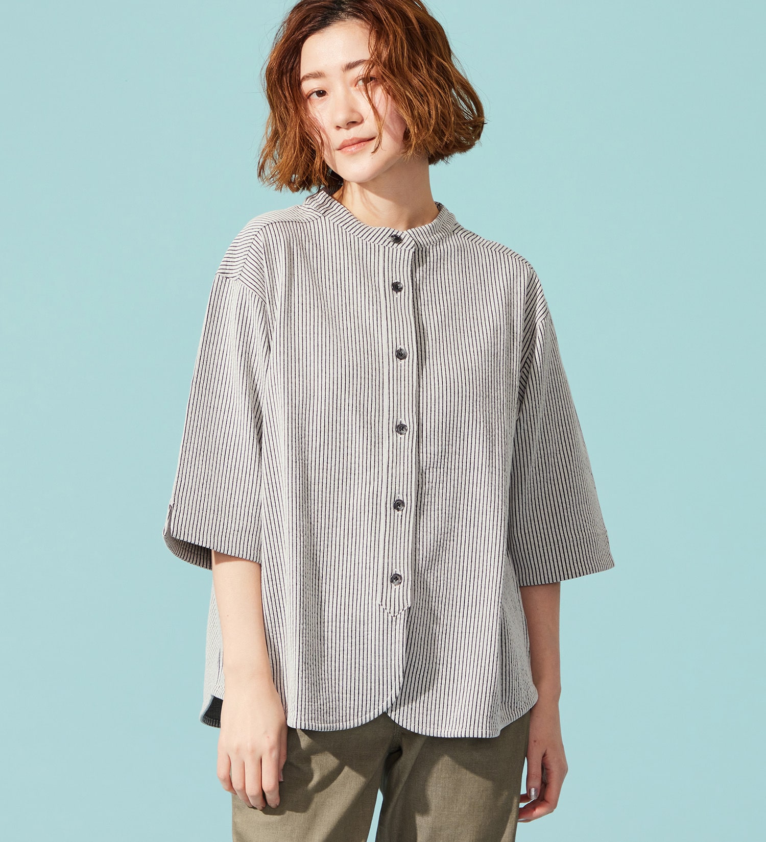 SOMETHING(サムシング)のSOMETHING バイオサッカーバンドカラーシャツ|トップス/シャツ/ブラウス/レディース|ホワイト×ブラック