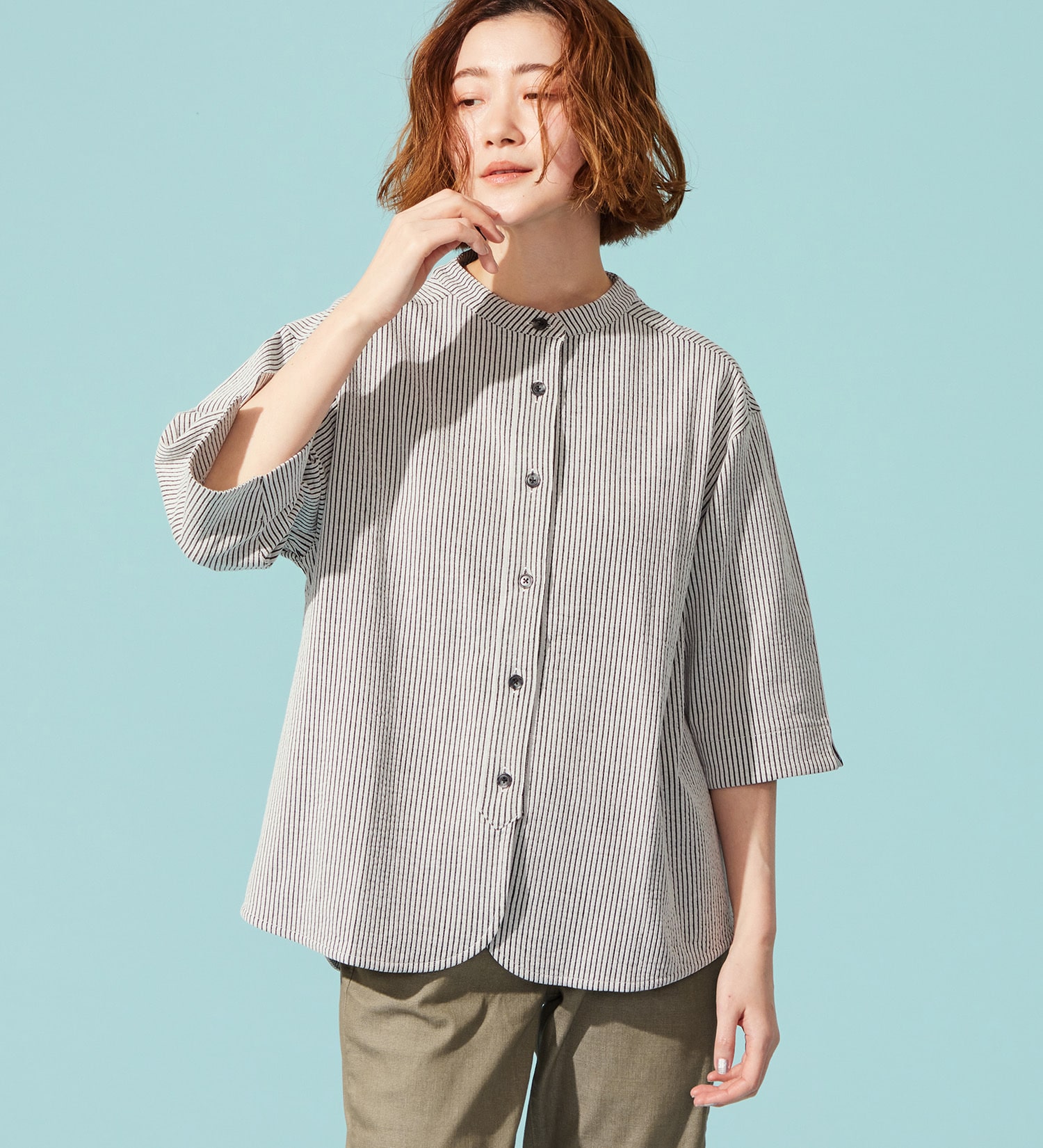 SOMETHING(サムシング)のSOMETHING バイオサッカーバンドカラーシャツ|トップス/シャツ/ブラウス/レディース|ホワイト×ブラック