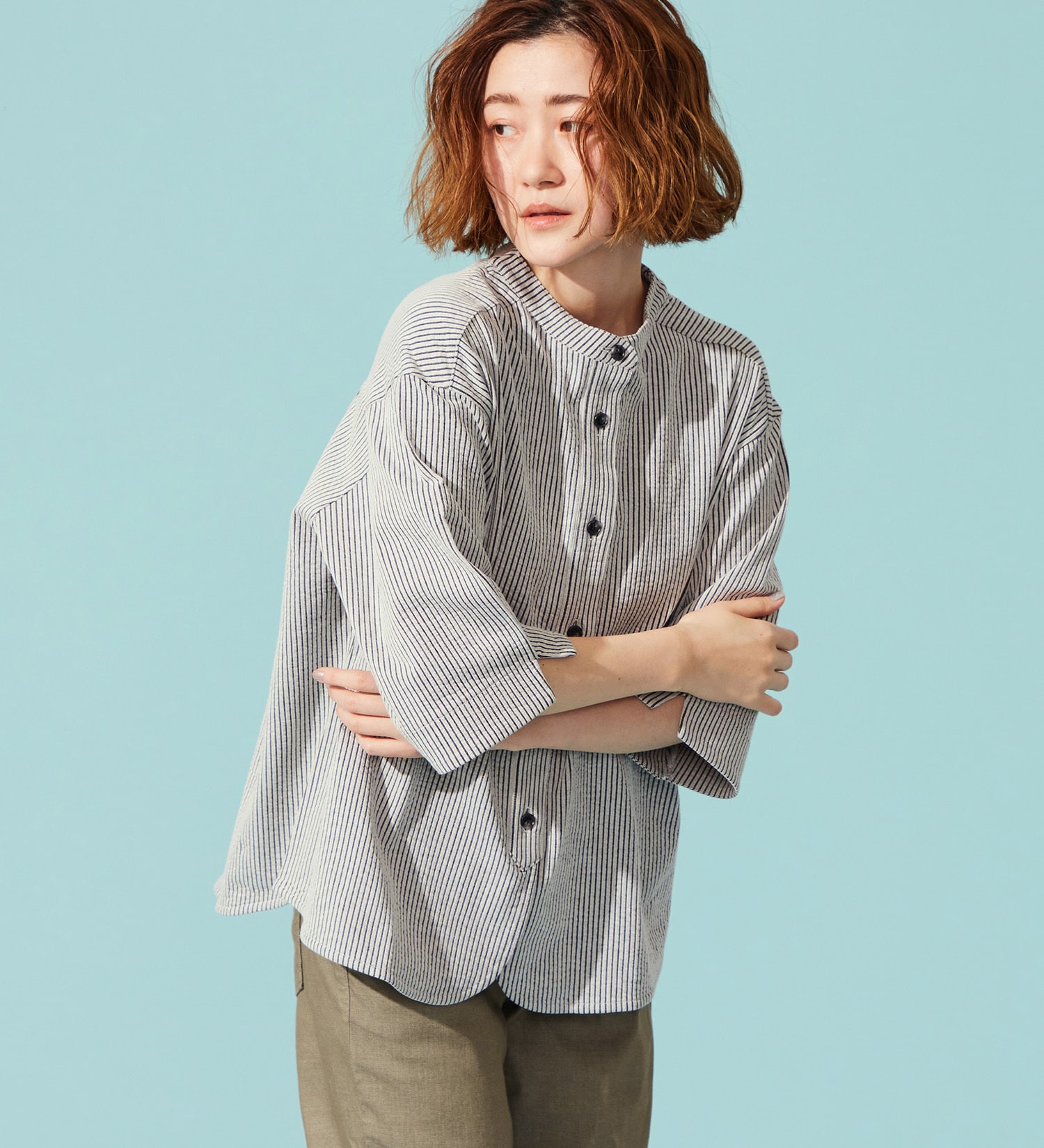 SOMETHING(サムシング)のSOMETHING バイオサッカーバンドカラーシャツ|トップス/シャツ/ブラウス/レディース|ホワイト×ブラック