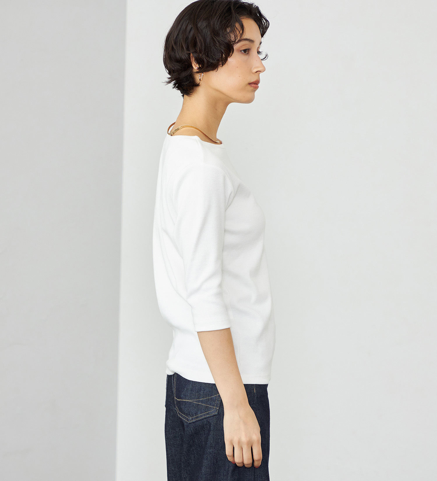 SOMETHING(サムシング)のSOMETHING ボートネックミドルスリーブリブカットソー|トップス/Tシャツ/カットソー/レディース|ホワイト