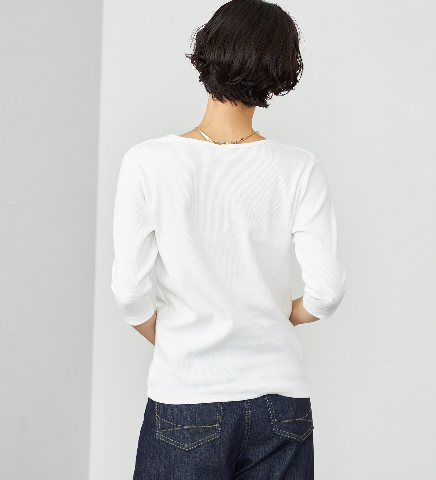 SOMETHING(サムシング)のSOMETHING ボートネックミドルスリーブリブカットソー|トップス/Tシャツ/カットソー/レディース|ホワイト