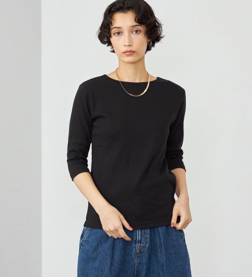 SOMETHING(サムシング)のSOMETHING ボートネックミドルスリーブリブカットソー|トップス/Tシャツ/カットソー/レディース|ブラック