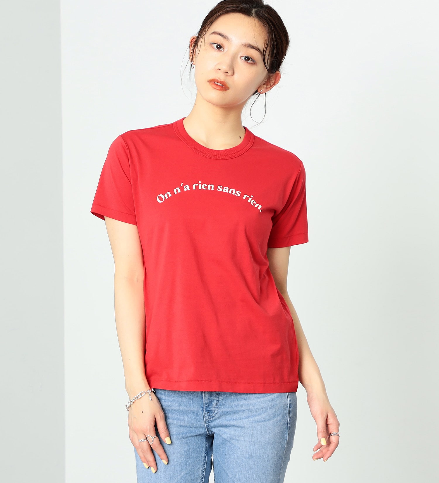 SOMETHING(サムシング)のSOMETHING フレンチメッセージ半袖Tシャツ|トップス/Tシャツ/カットソー/レディース|レッド
