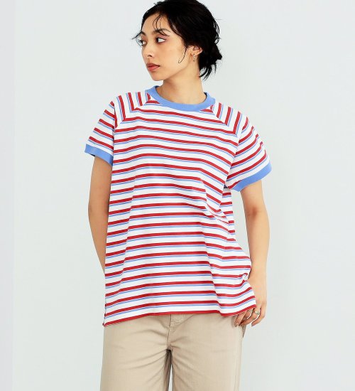 SOMETHING(サムシング)の【おまとめ割対象】SOMETHING モックネックフレンチスリーブTシャツ|トップス/Tシャツ/カットソー/レディース|ブルー系その他