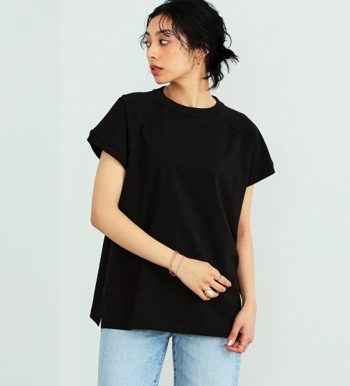 SOMETHING(サムシング)のSOMETHING モックネックフレンチスリーブTシャツ|トップス/Tシャツ/カットソー/レディース|ブラック