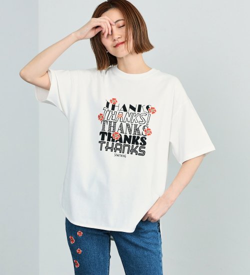 SOMETHING(サムシング)のSOMETHING POPPY 刺繍半袖Tシャツ|トップス/Tシャツ/カットソー/レディース|ホワイト
