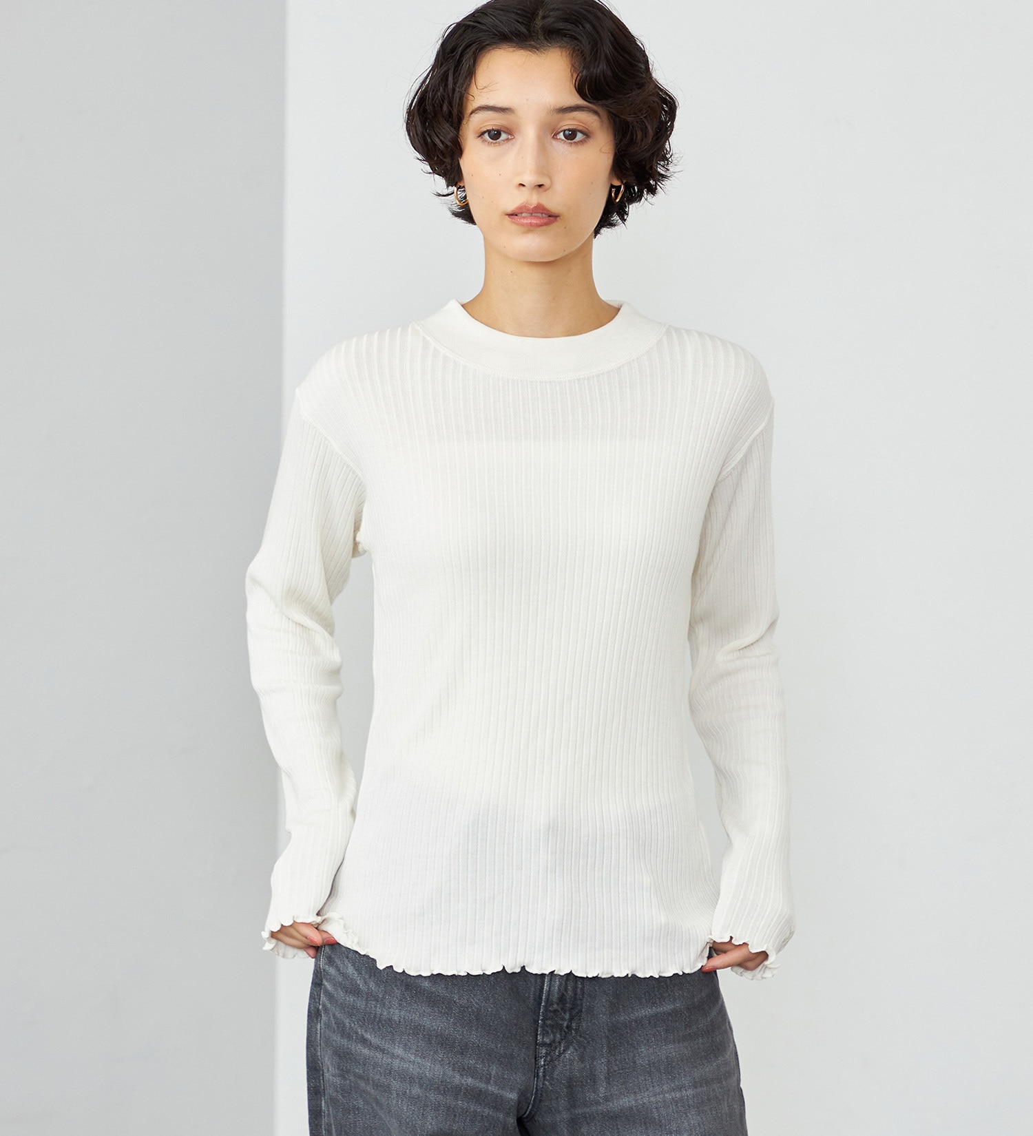 SOMETHING(サムシング)のSOMETHING リブジャカードハイネックカットソー|トップス/Tシャツ/カットソー/レディース|アイボリー