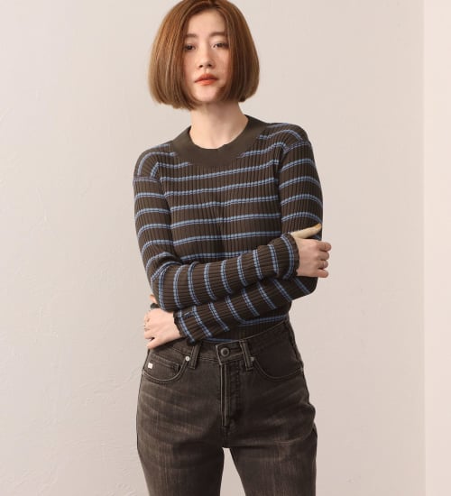 SOMETHING(サムシング)のSOMETHING リブ ジャカード ハイ ネック カットソー ロング スリーブ|トップス/Tシャツ/カットソー/レディース|ブラウン