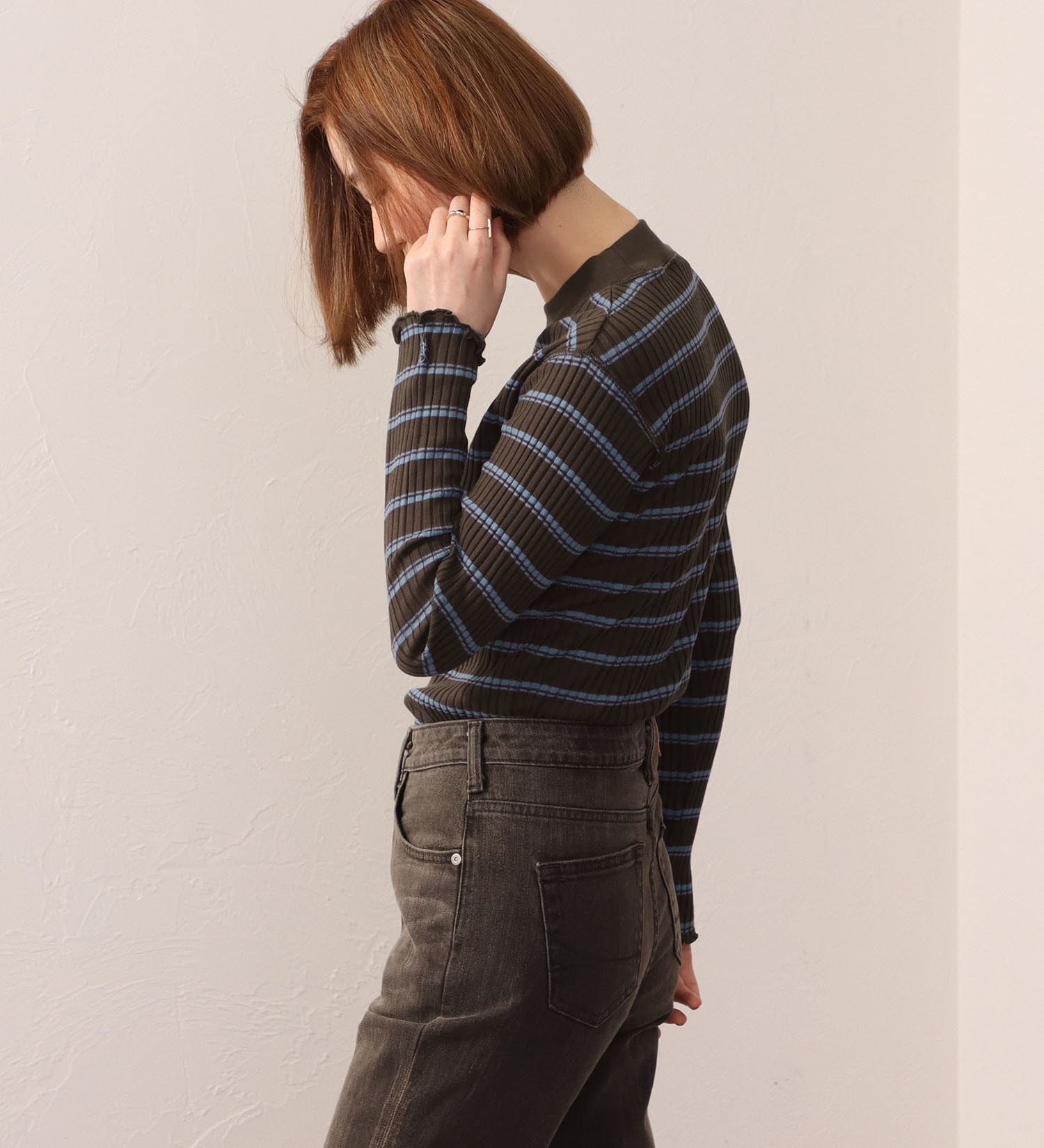 SOMETHING(サムシング)のSOMETHING リブ ジャカード ハイ ネック カットソー ロング スリーブ|トップス/Tシャツ/カットソー/レディース|ブラウン
