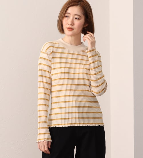 SOMETHING(サムシング)のSOMETHING リブ ジャカード ハイ ネック カットソー ロング スリーブ|トップス/Tシャツ/カットソー/レディース|ベージュ