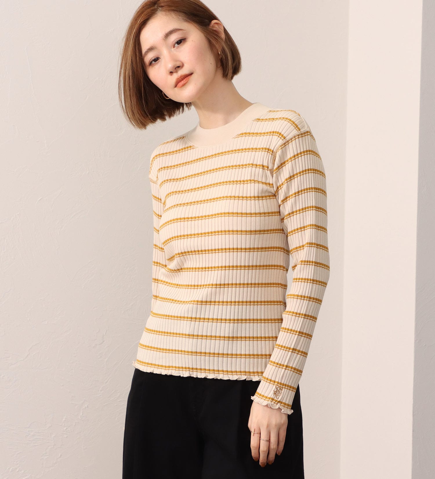 SOMETHING(サムシング)のSOMETHING リブ ジャカード ハイ ネック カットソー ロング スリーブ|トップス/Tシャツ/カットソー/レディース|ベージュ