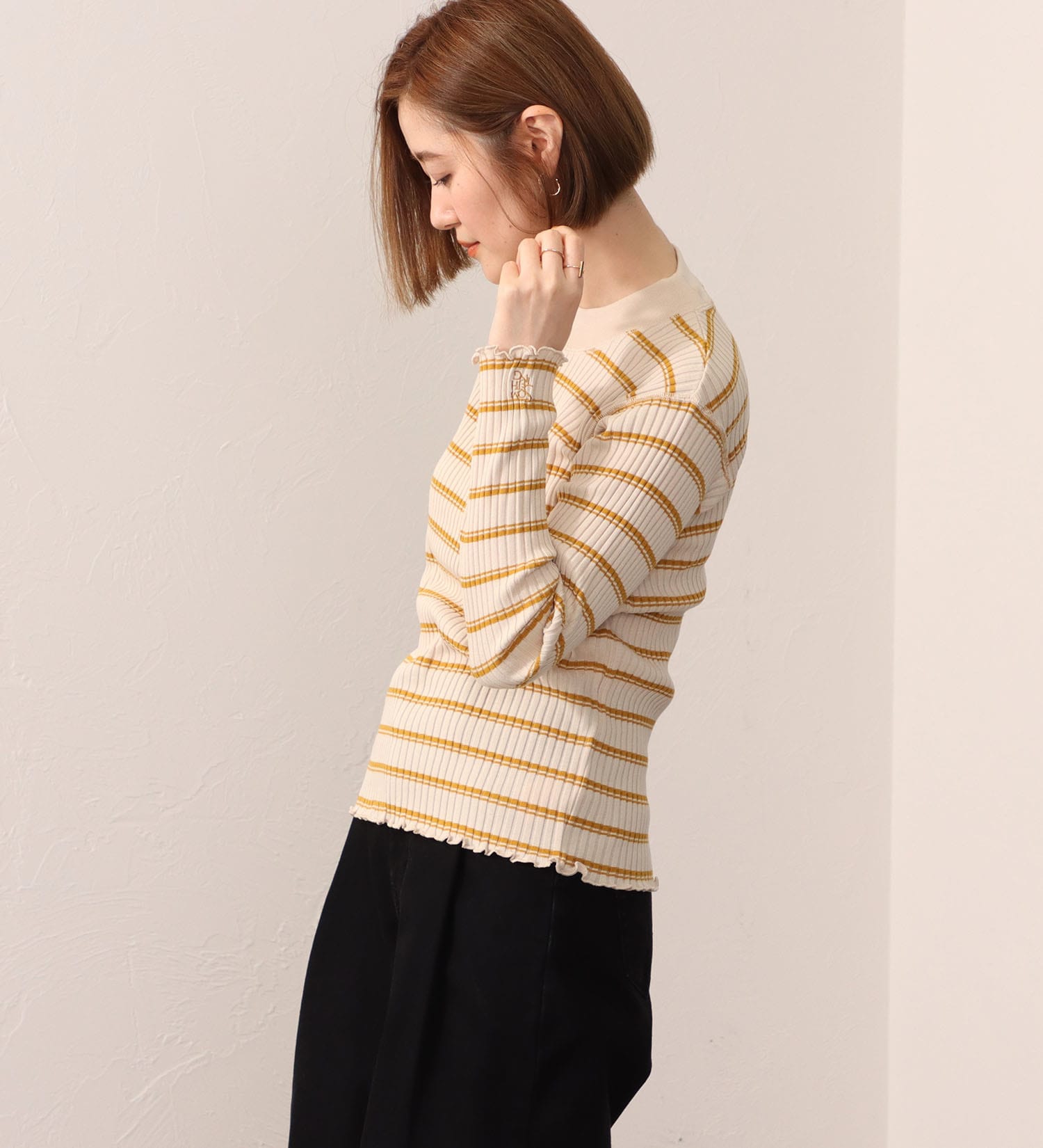 SOMETHING(サムシング)のSOMETHING リブ ジャカード ハイ ネック カットソー ロング スリーブ|トップス/Tシャツ/カットソー/レディース|ベージュ