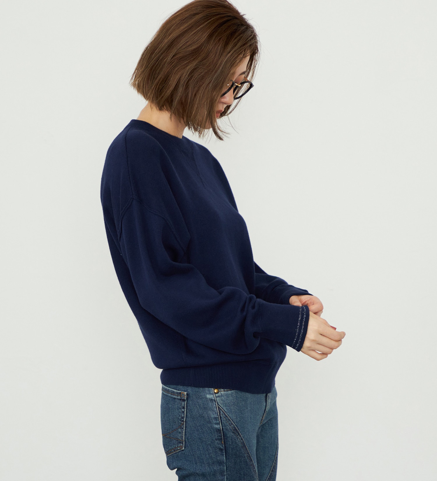 SOMETHING(サムシング)のSOMETHING コットンニットプルオーバー|トップス/ニット/セーター/レディース|ネイビー