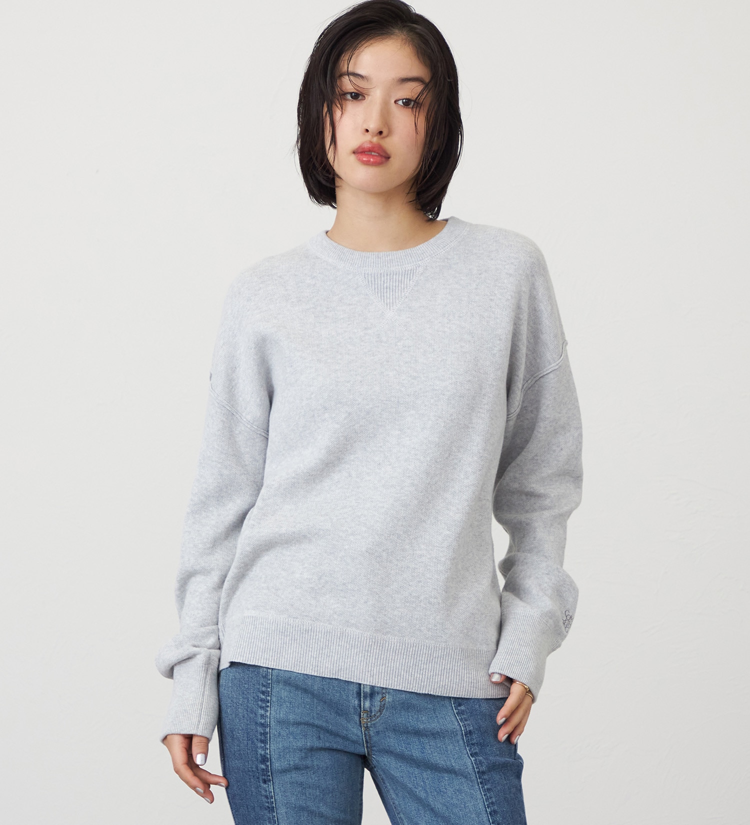 SOMETHING(サムシング)のSOMETHING コットンニットプルオーバー|トップス/ニット/セーター/レディース|グレー