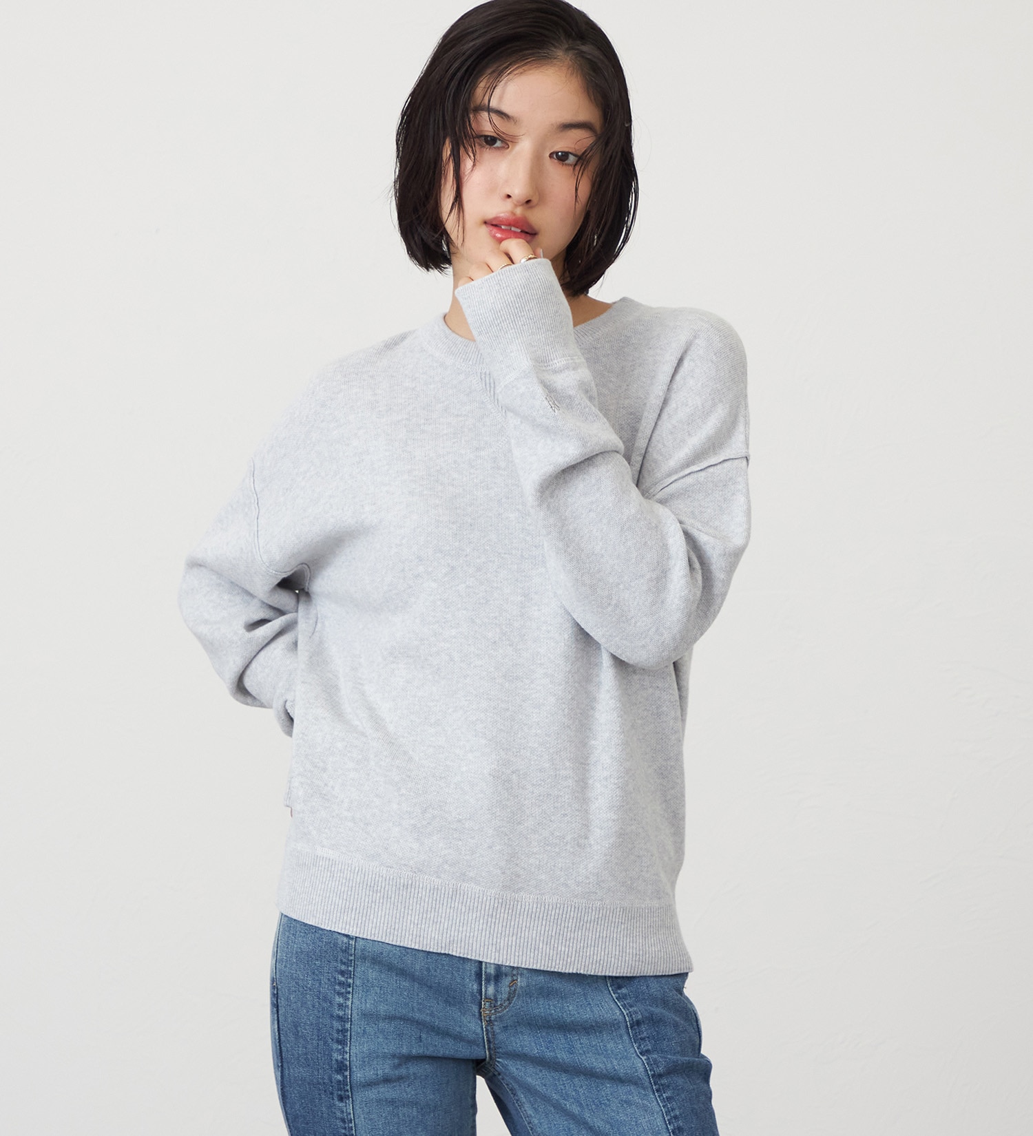 SOMETHING(サムシング)のSOMETHING コットンニットプルオーバー|トップス/ニット/セーター/レディース|グレー