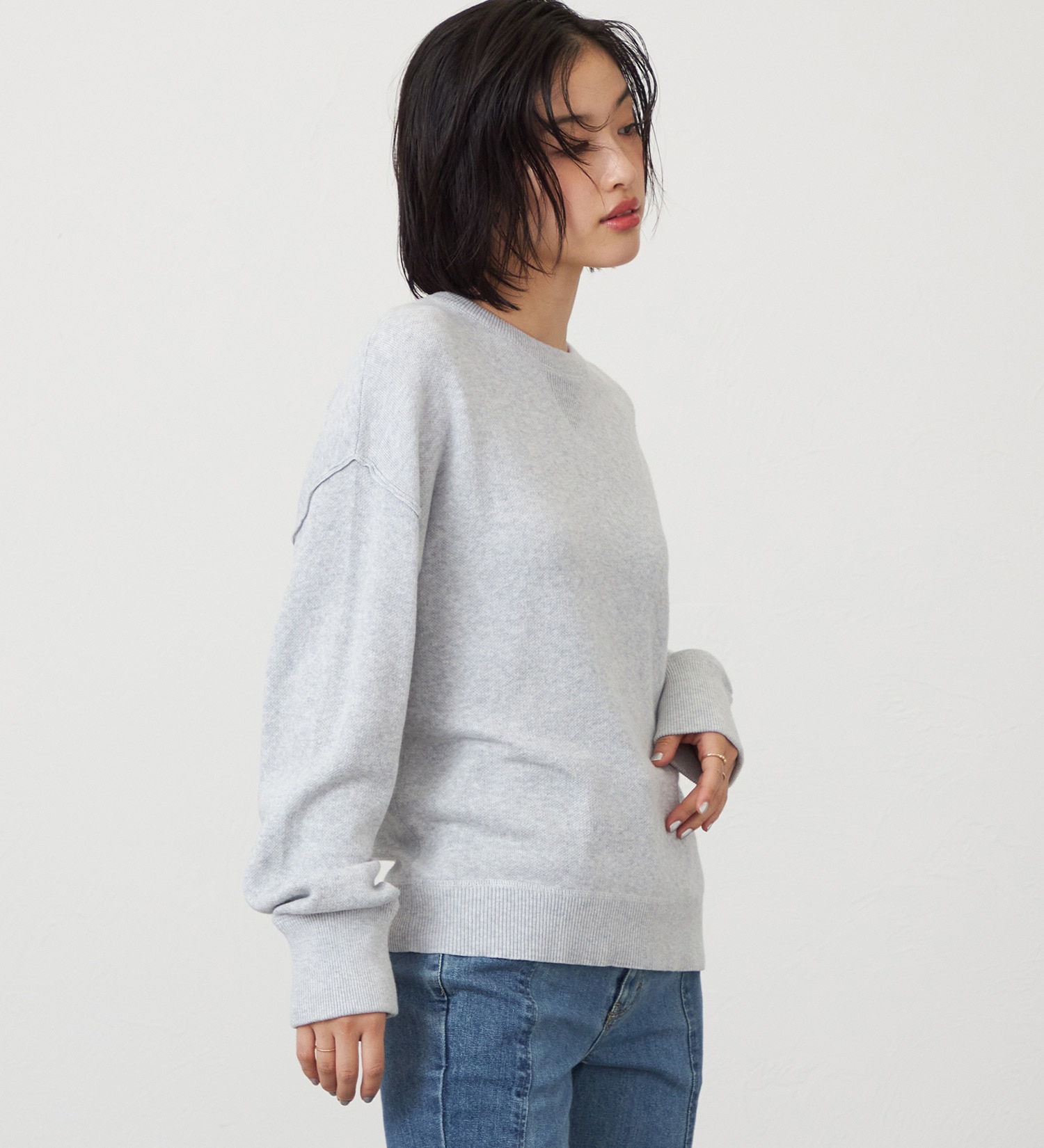 SOMETHING(サムシング)のSOMETHING コットンニットプルオーバー|トップス/ニット/セーター/レディース|グレー