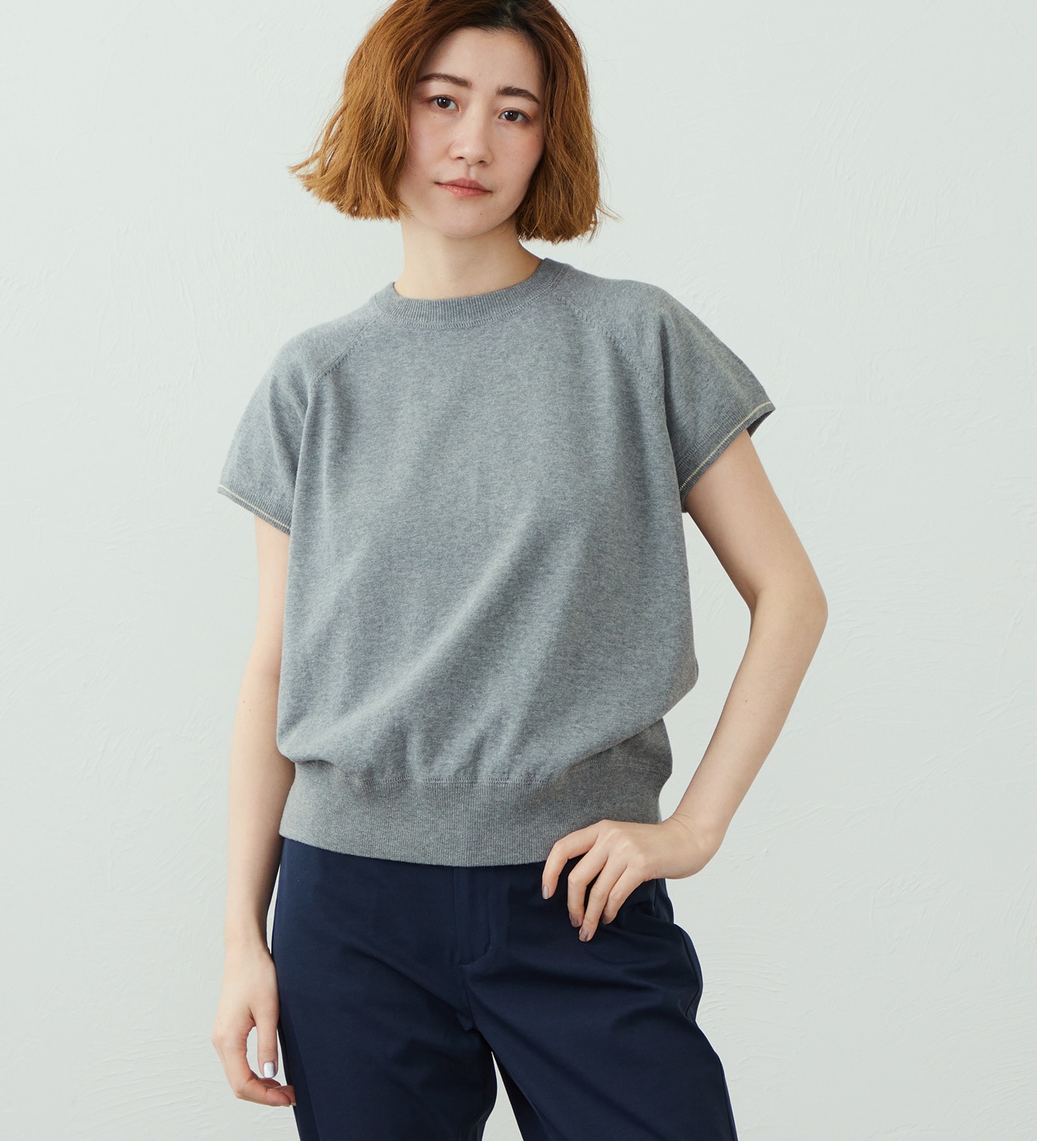 SOMETHING(サムシング)のSOMETHING コットンニット半袖Tシャツ|トップス/Tシャツ/カットソー/レディース|グレー