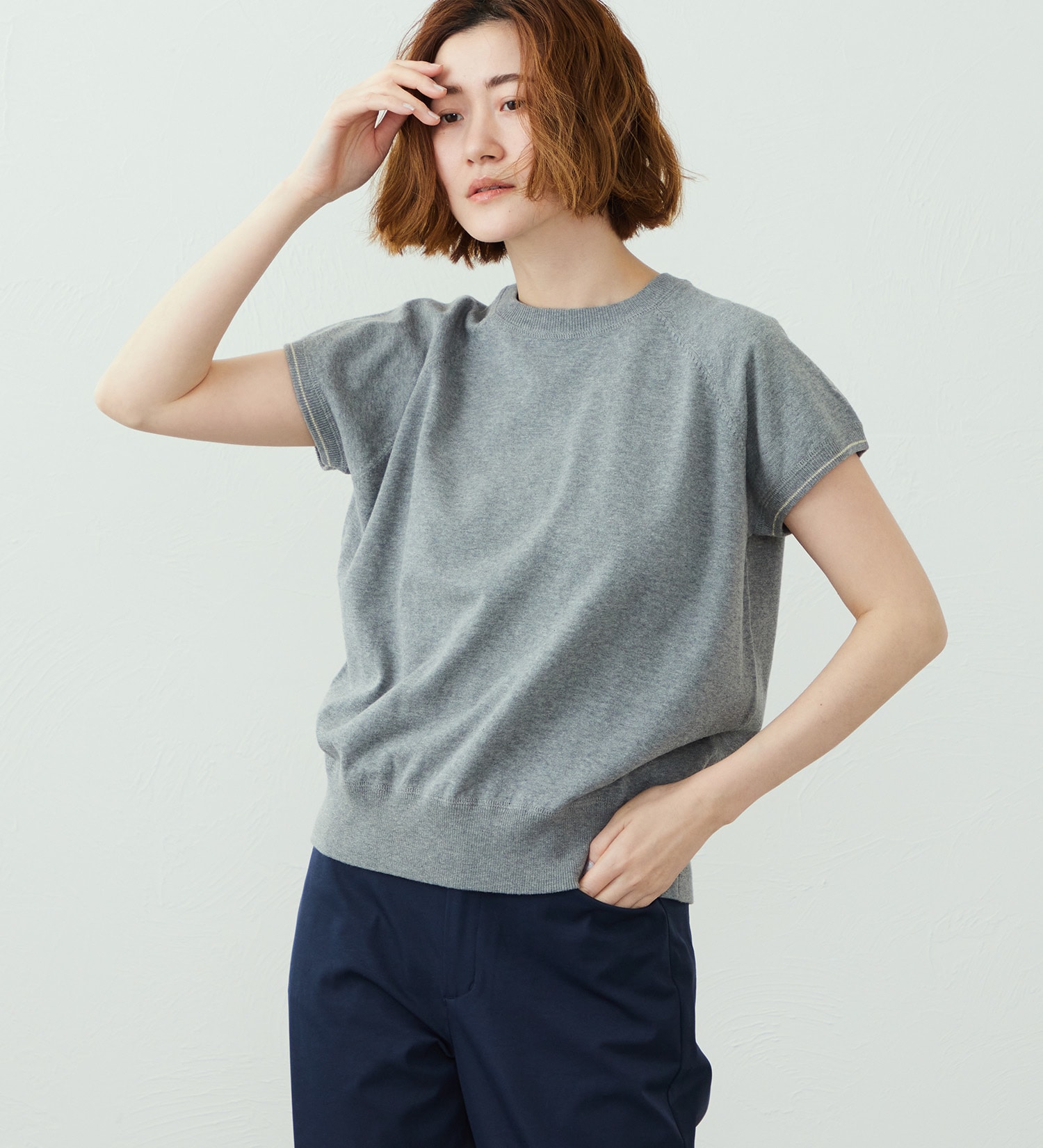 SOMETHING(サムシング)のSOMETHING コットンニット半袖Tシャツ|トップス/Tシャツ/カットソー/レディース|グレー