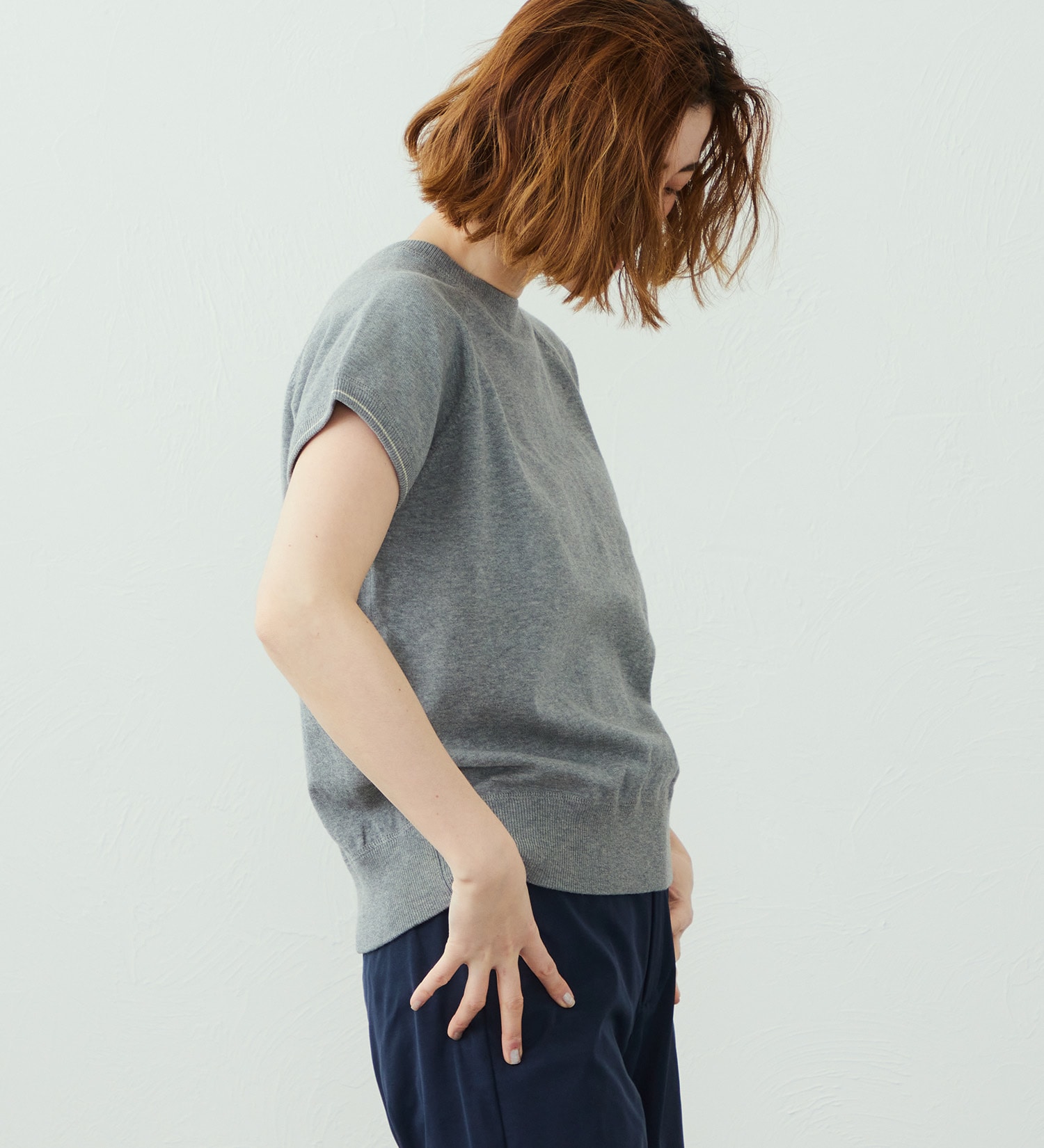 SOMETHING(サムシング)のSOMETHING コットンニット半袖Tシャツ|トップス/Tシャツ/カットソー/レディース|グレー