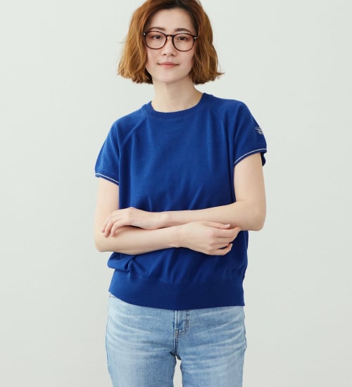 SOMETHING(サムシング)のSOMETHING コットンニット半袖Tシャツ|トップス/Tシャツ/カットソー/レディース|ブルー