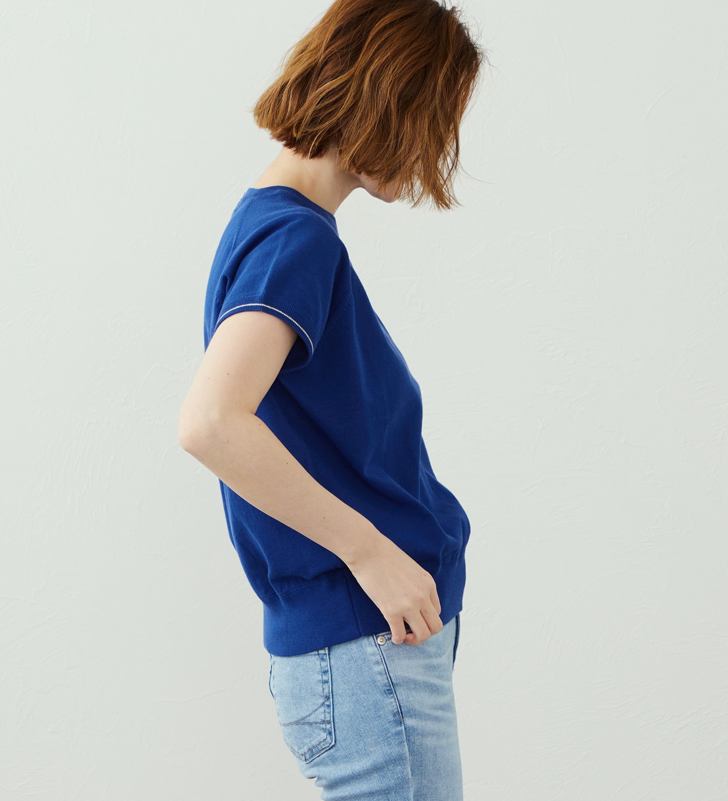 SOMETHING(サムシング)のSOMETHING コットンニット半袖Tシャツ|トップス/Tシャツ/カットソー/レディース|ブルー