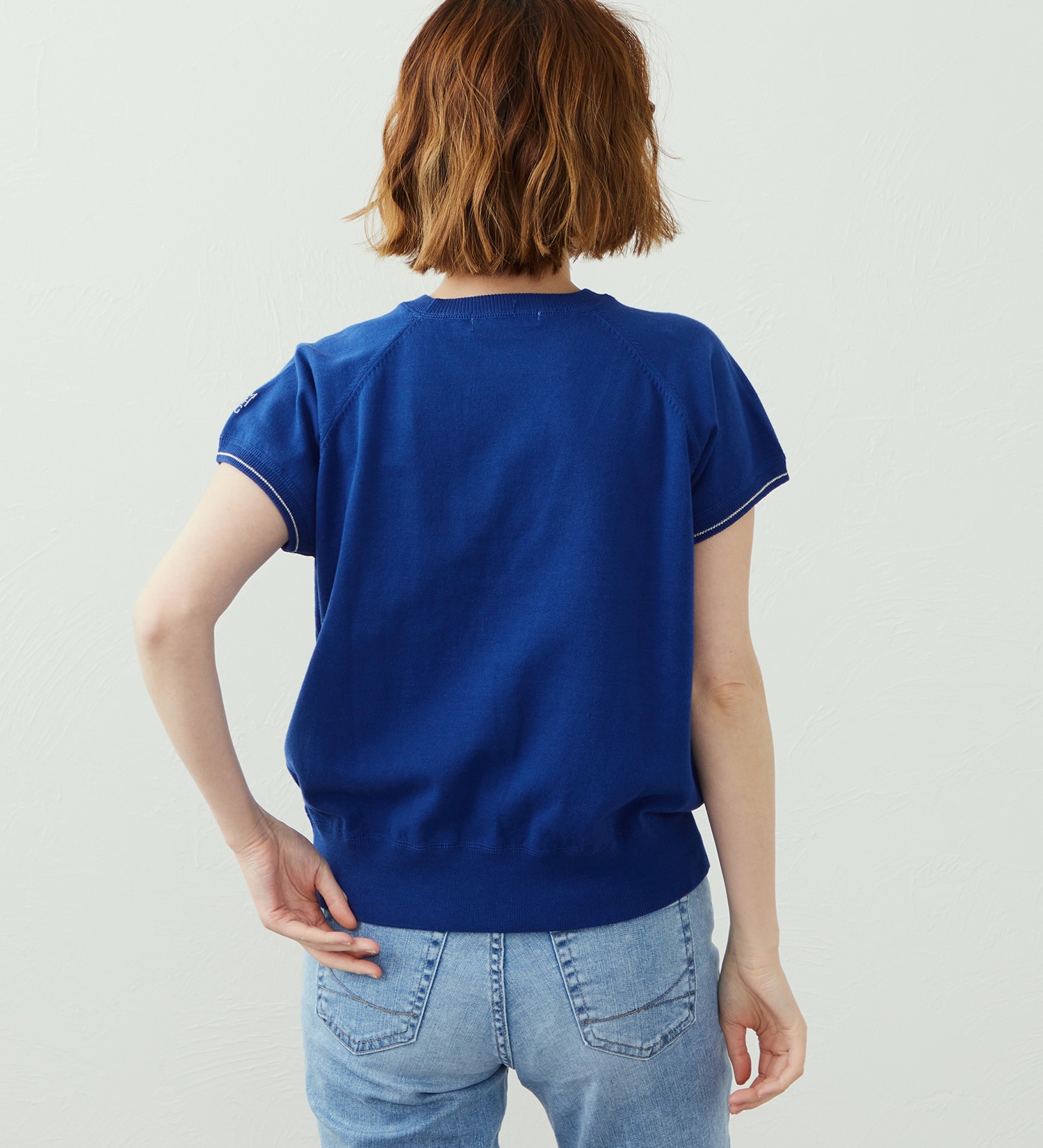 SOMETHING(サムシング)のSOMETHING コットンニット半袖Tシャツ|トップス/Tシャツ/カットソー/レディース|ブルー