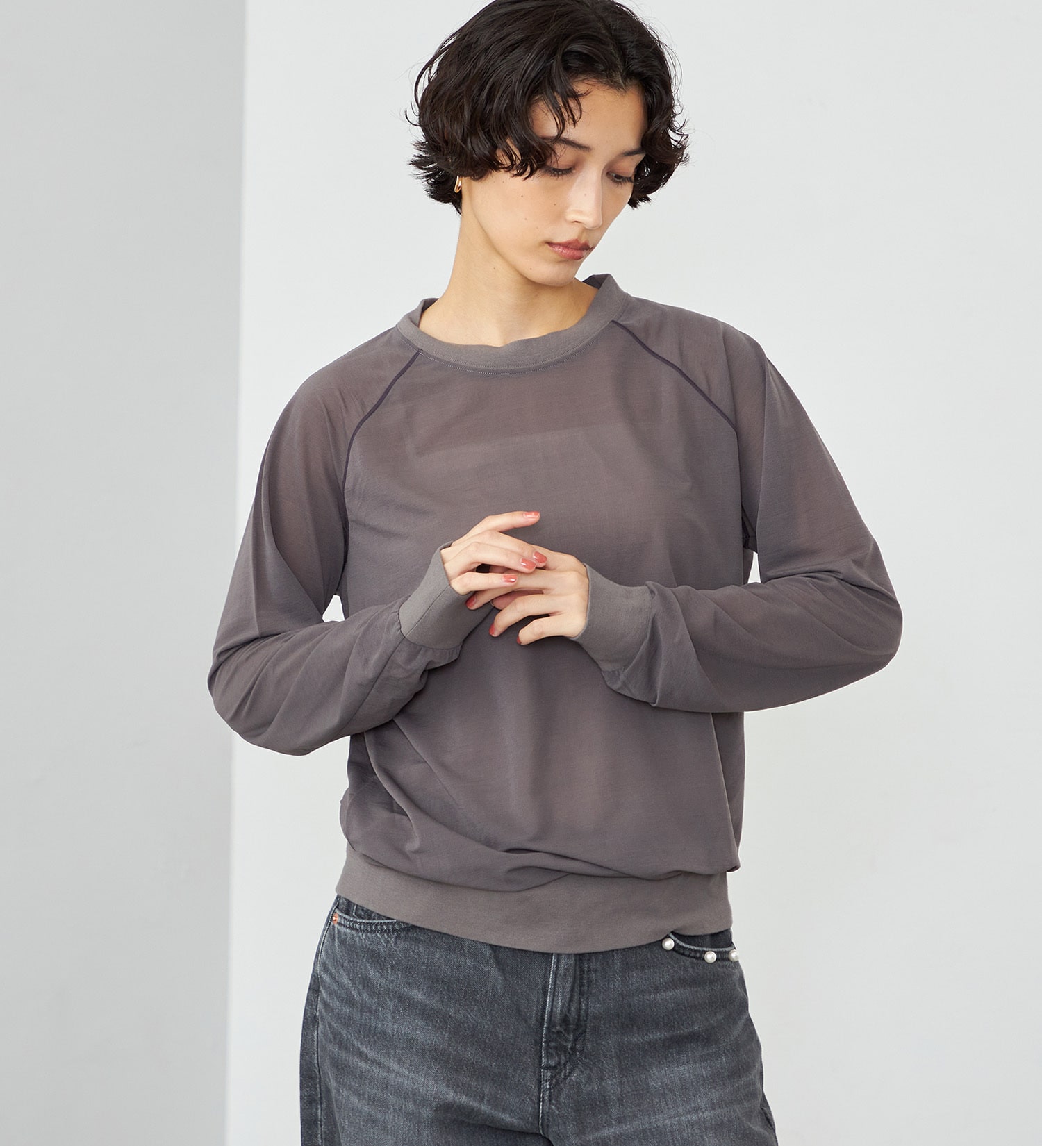 SOMETHING(サムシング)のSOMETHING シアーカットソー|トップス/Tシャツ/カットソー/レディース|チャコールグレー