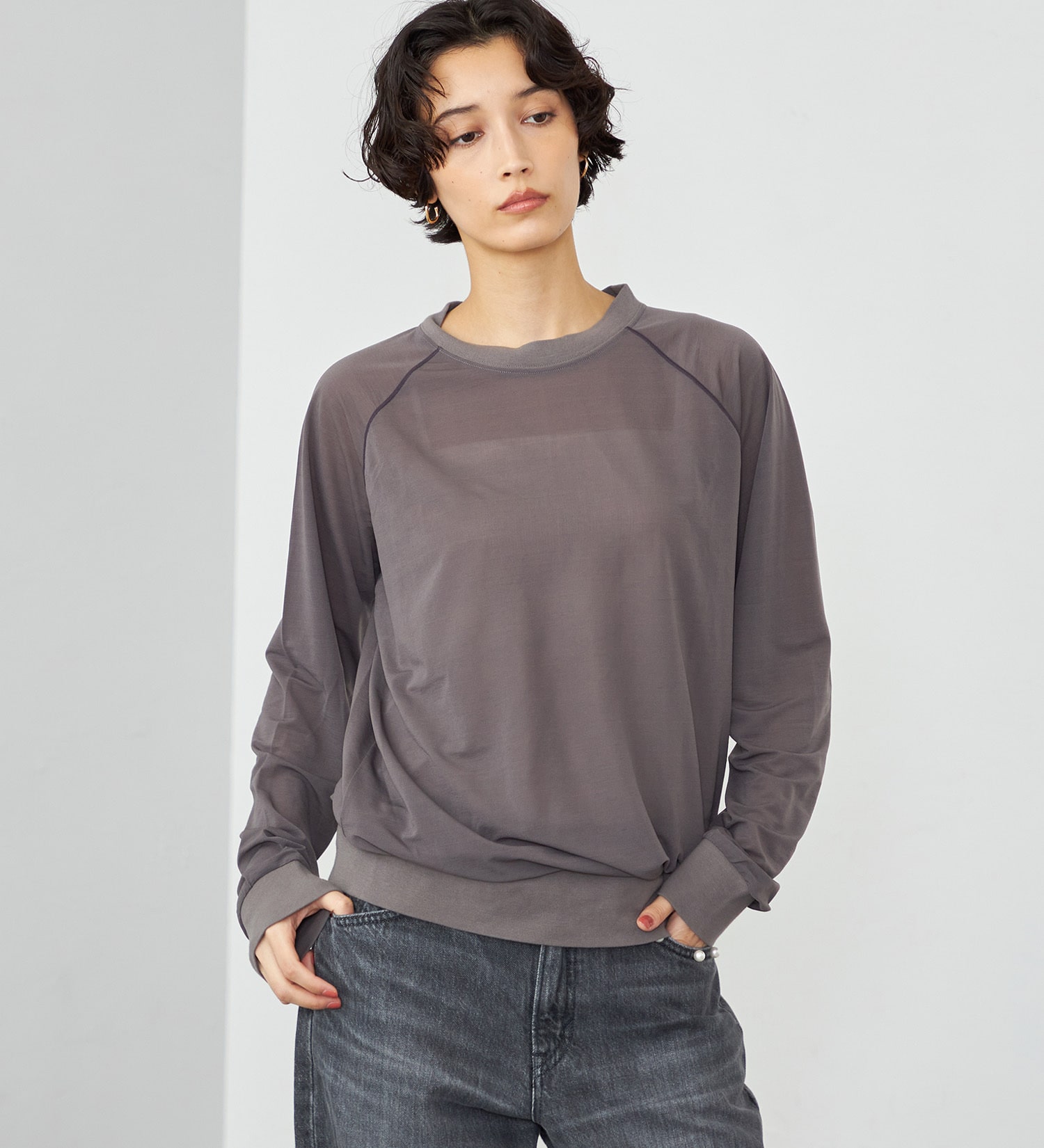 SOMETHING(サムシング)のSOMETHING シアーカットソー|トップス/Tシャツ/カットソー/レディース|チャコールグレー