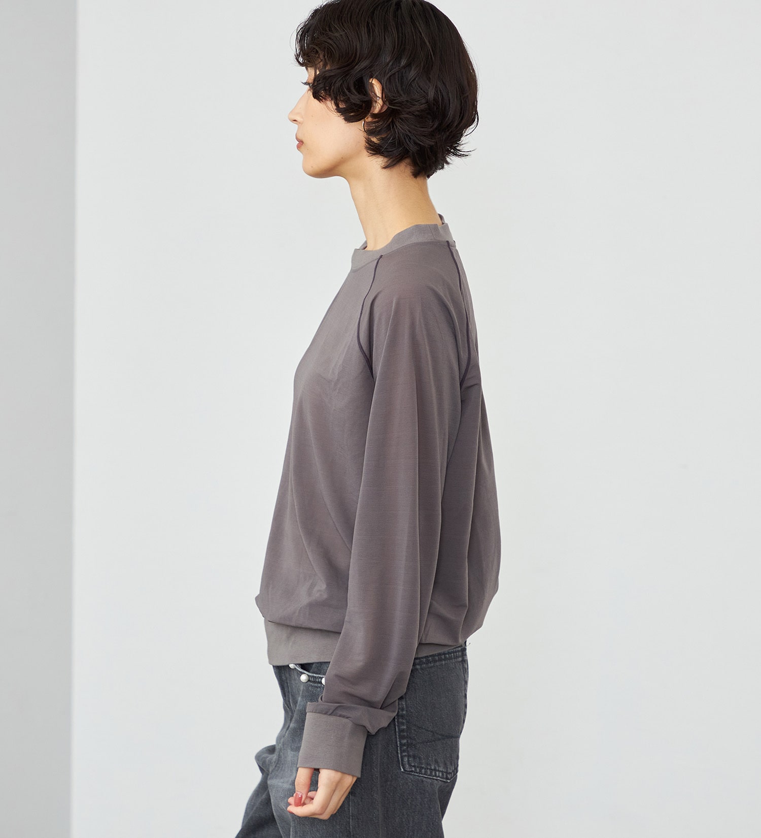 SOMETHING(サムシング)のSOMETHING シアーカットソー|トップス/Tシャツ/カットソー/レディース|チャコールグレー