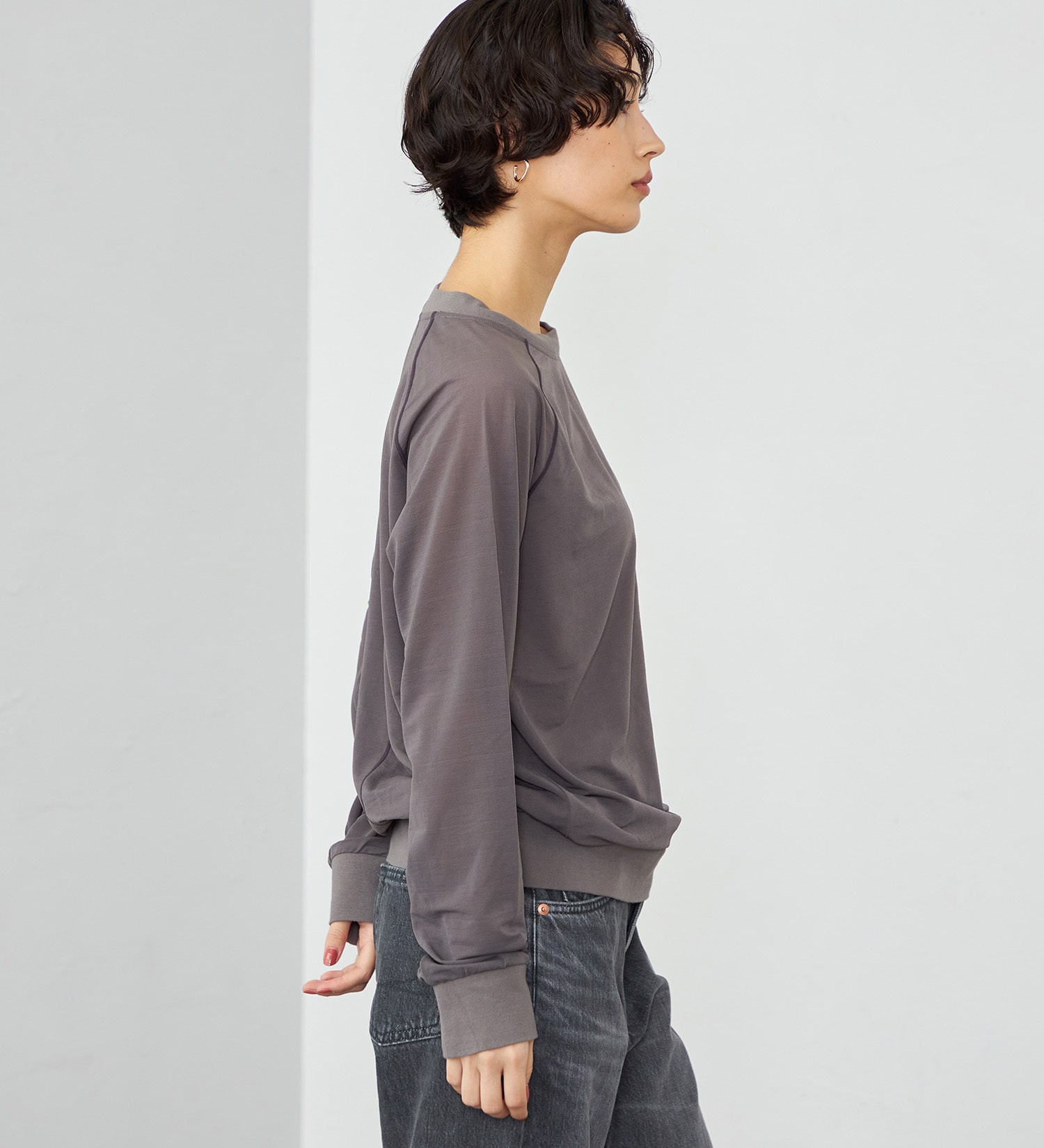 SOMETHING(サムシング)のSOMETHING シアーカットソー|トップス/Tシャツ/カットソー/レディース|チャコールグレー