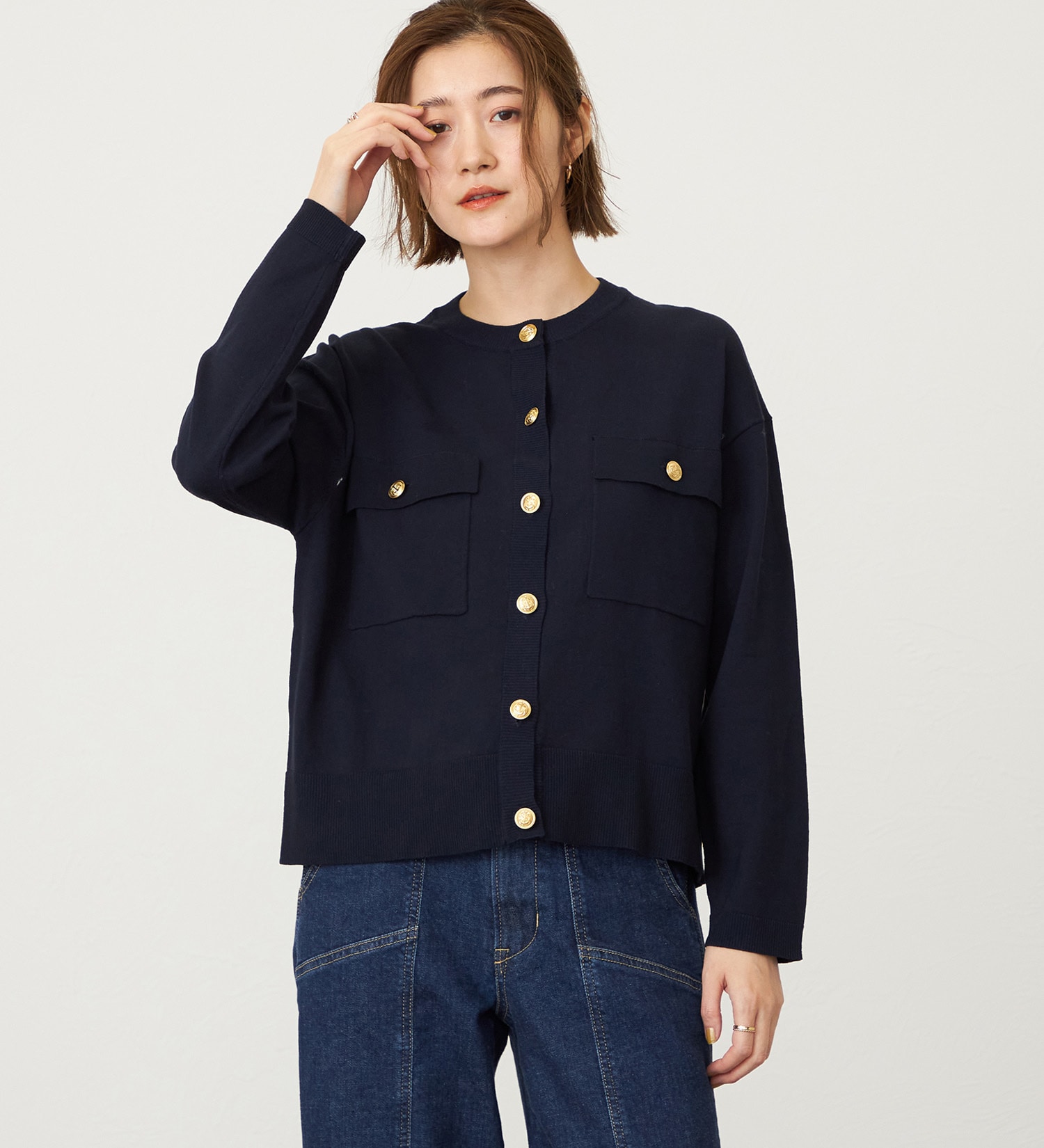 SOMETHING(サムシング)のSOMETHING マリンニットカーディガン|トップス/ニット/セーター/レディース|ネイビー