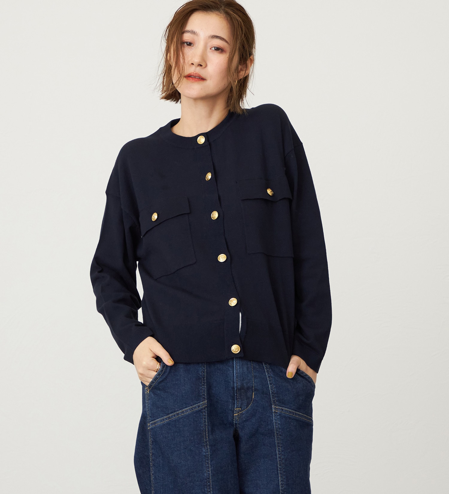 SOMETHING(サムシング)のSOMETHING マリンニットカーディガン|トップス/ニット/セーター/レディース|ネイビー