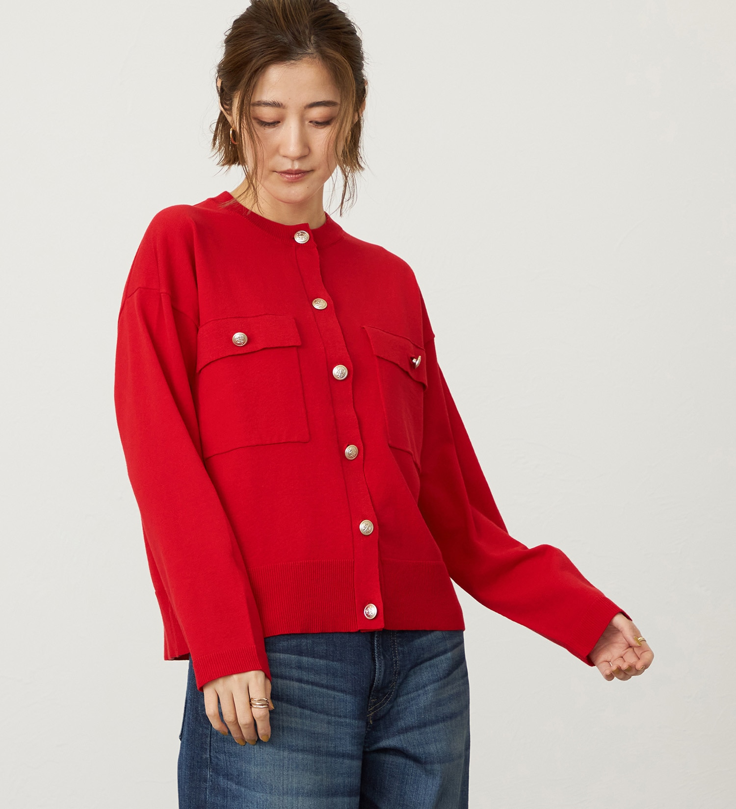 SOMETHING(サムシング)のSOMETHING マリンニットカーディガン|トップス/ニット/セーター/レディース|レッド