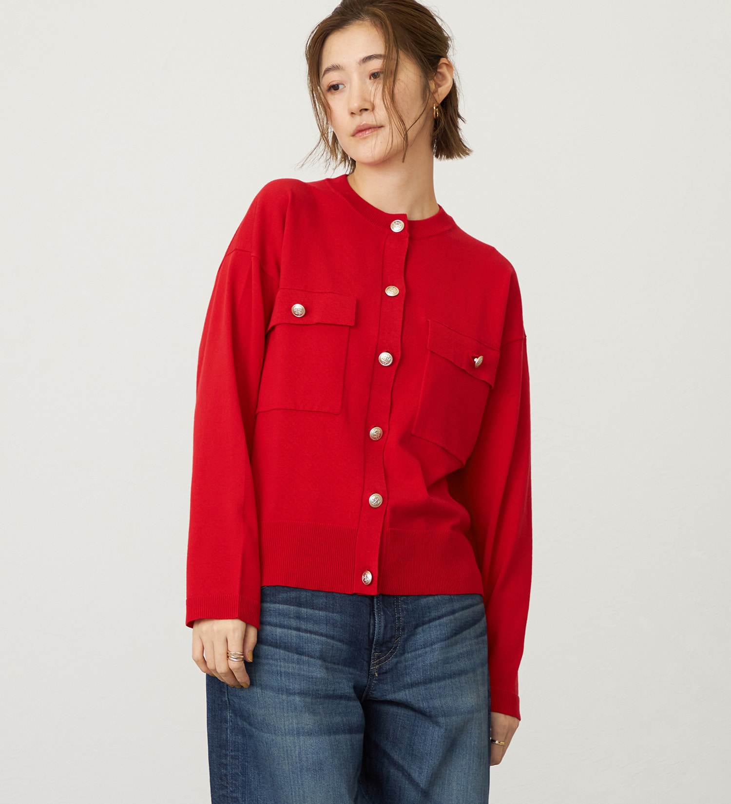 SOMETHING(サムシング)のSOMETHING マリンニットカーディガン|トップス/ニット/セーター/レディース|レッド