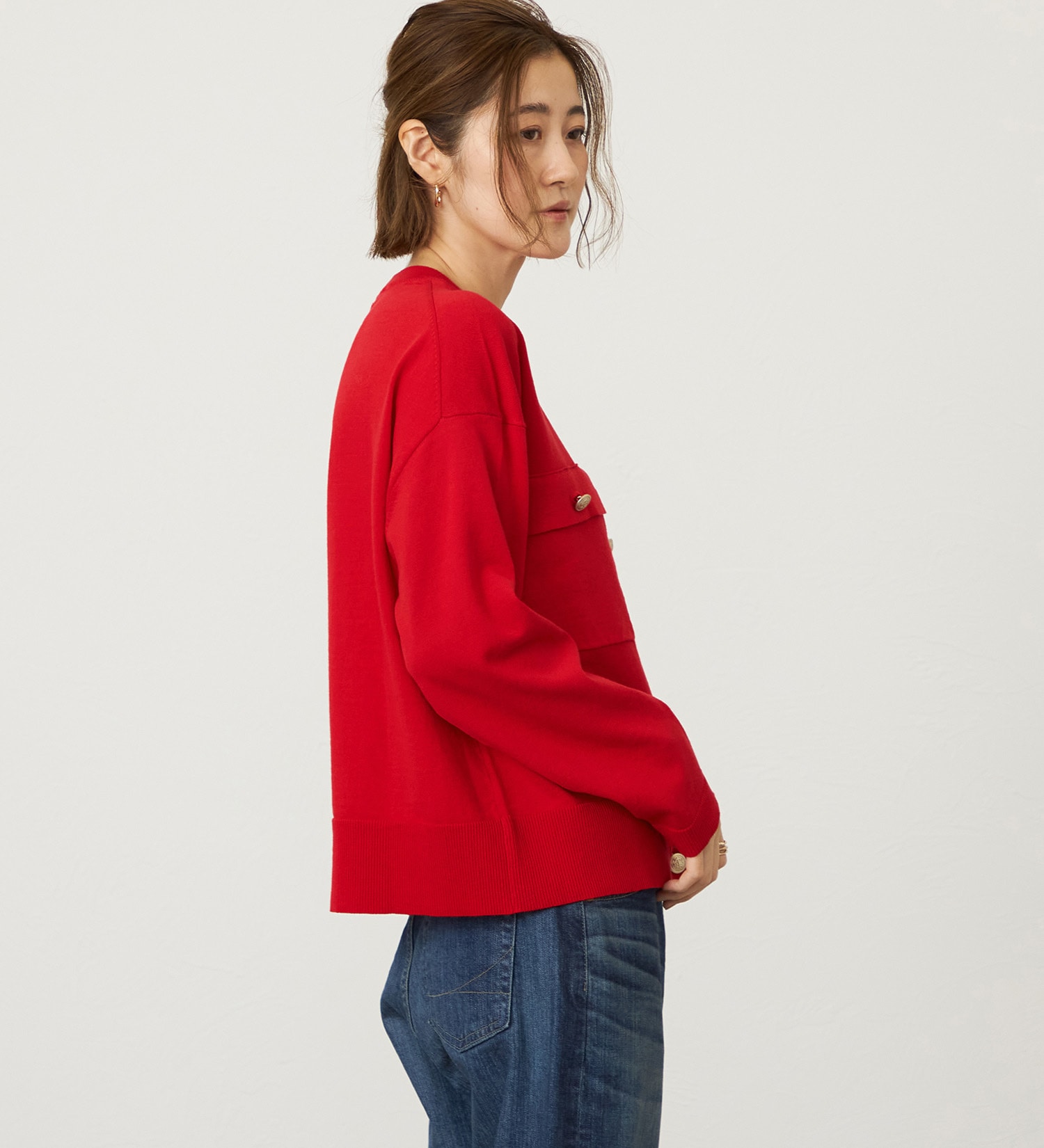 SOMETHING(サムシング)のSOMETHING マリンニットカーディガン|トップス/ニット/セーター/レディース|レッド