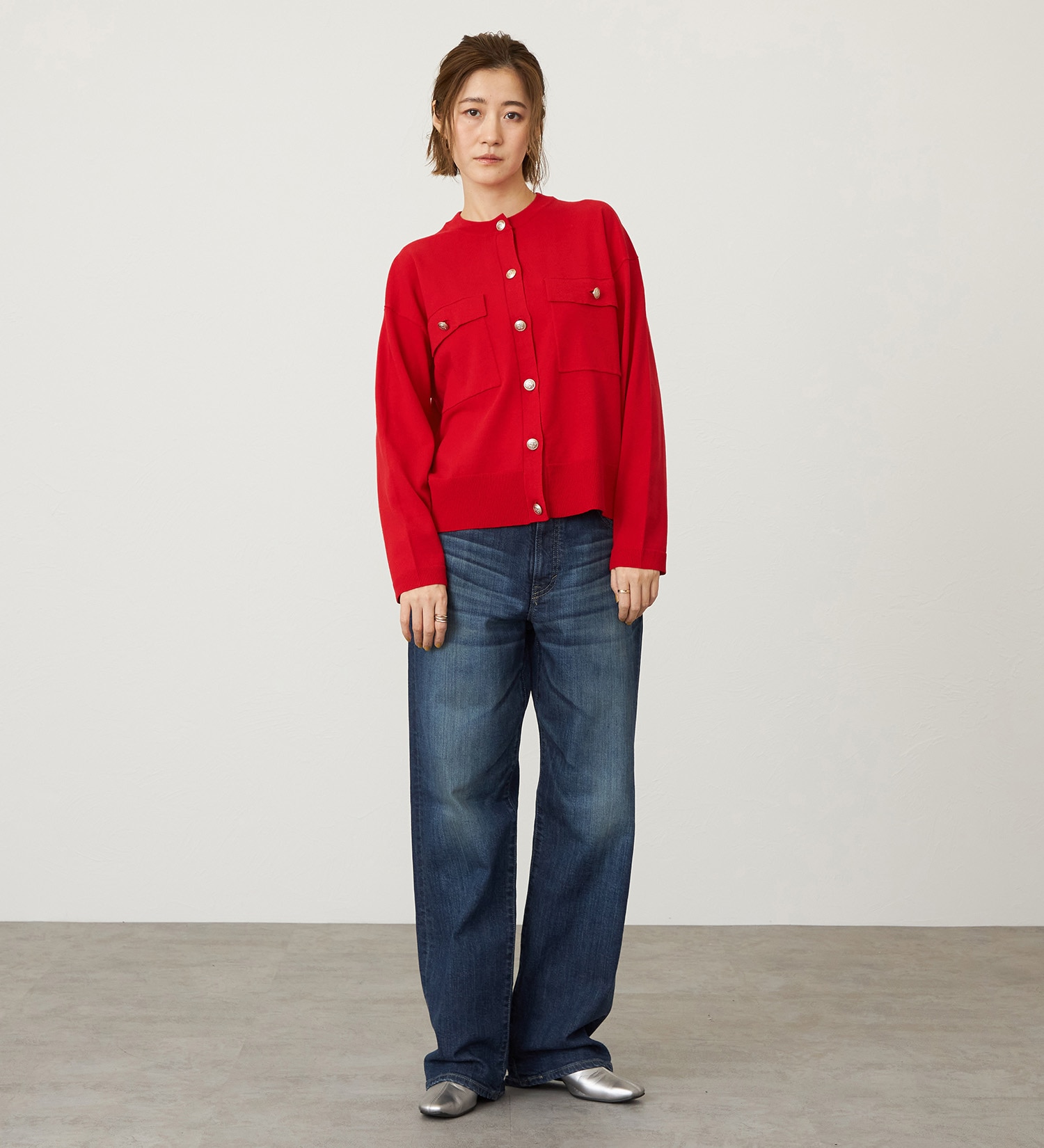 SOMETHING(サムシング)のSOMETHING マリンニットカーディガン|トップス/ニット/セーター/レディース|レッド