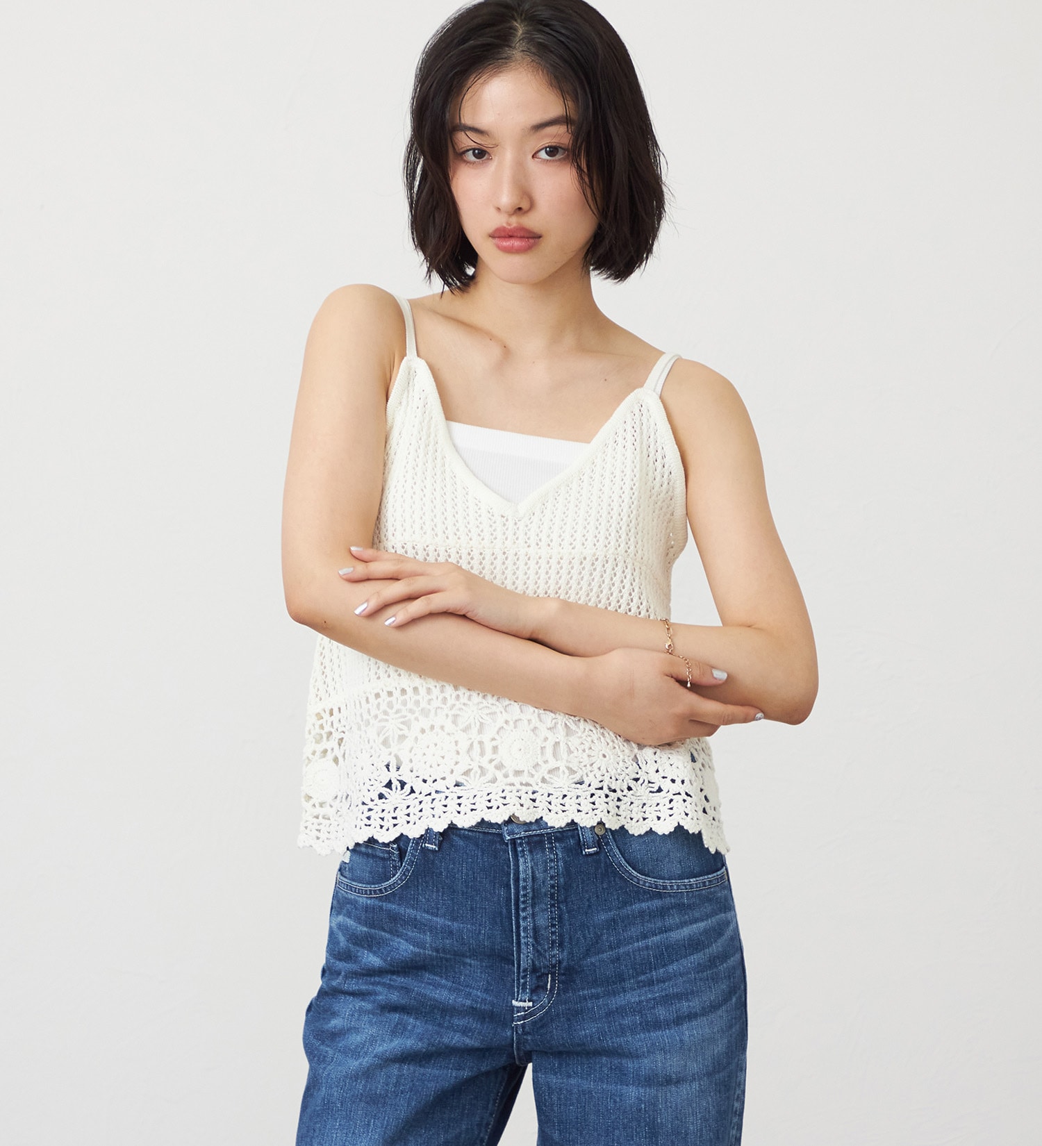 SOMETHING(サムシング)のSOMETHING クロシェニットキャミソール|トップス/ニット/セーター/レディース|アイボリー