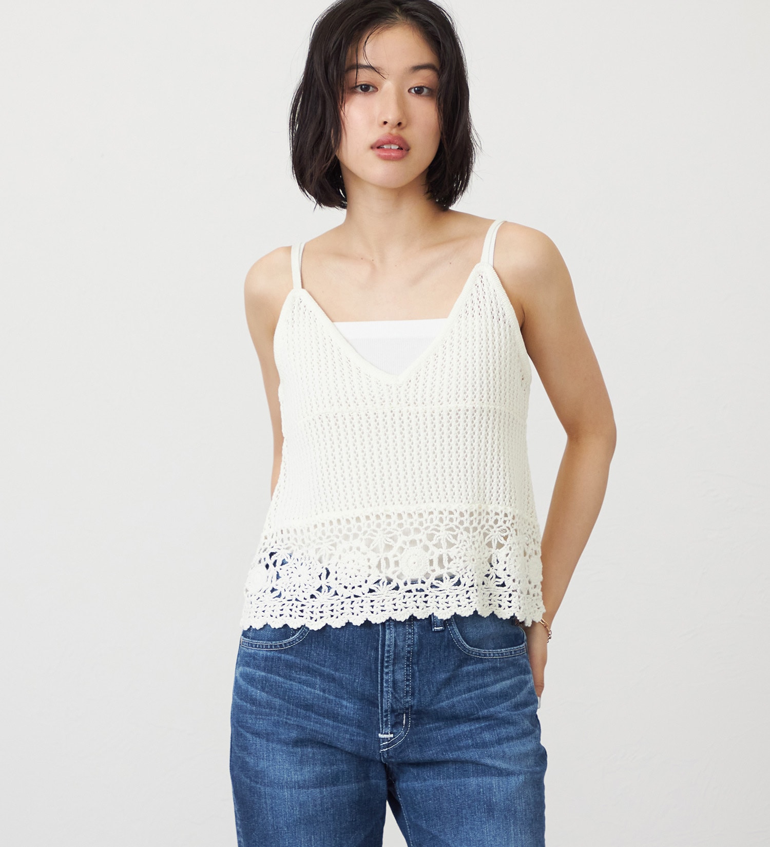 SOMETHING(サムシング)のSOMETHING クロシェニットキャミソール|トップス/ニット/セーター/レディース|アイボリー