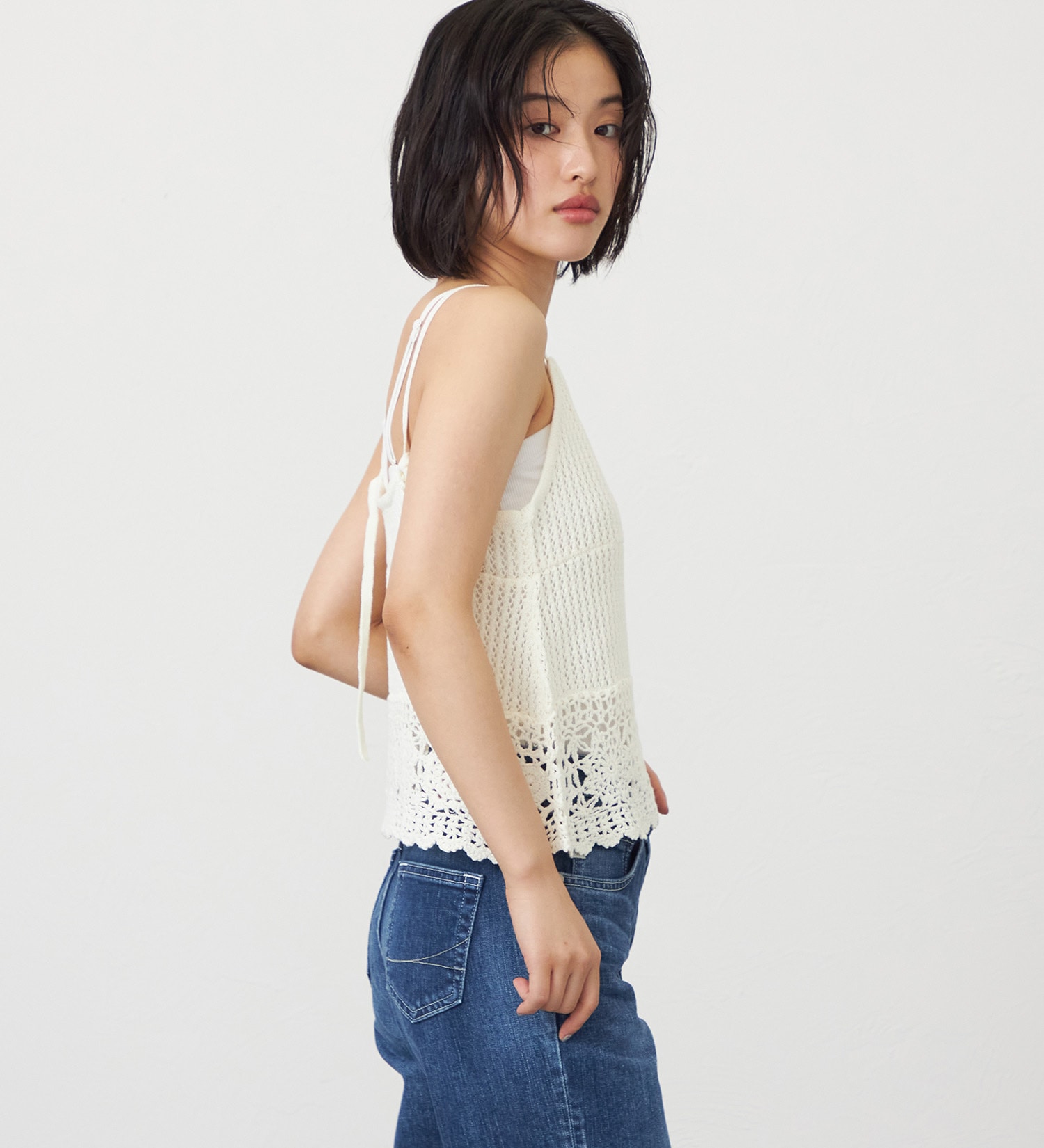 SOMETHING(サムシング)のSOMETHING クロシェニットキャミソール|トップス/ニット/セーター/レディース|アイボリー