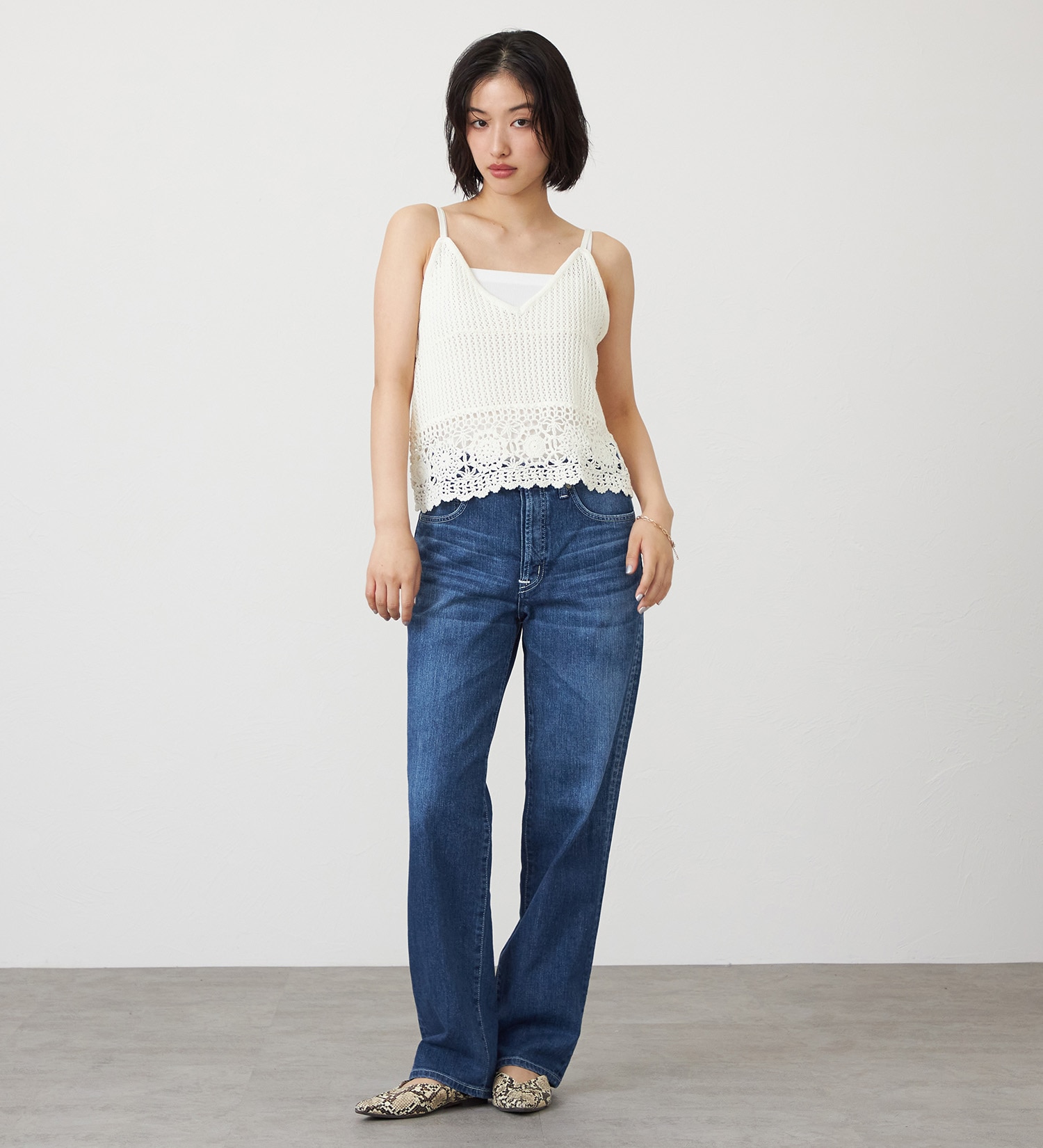 SOMETHING(サムシング)のSOMETHING クロシェニットキャミソール|トップス/ニット/セーター/レディース|アイボリー