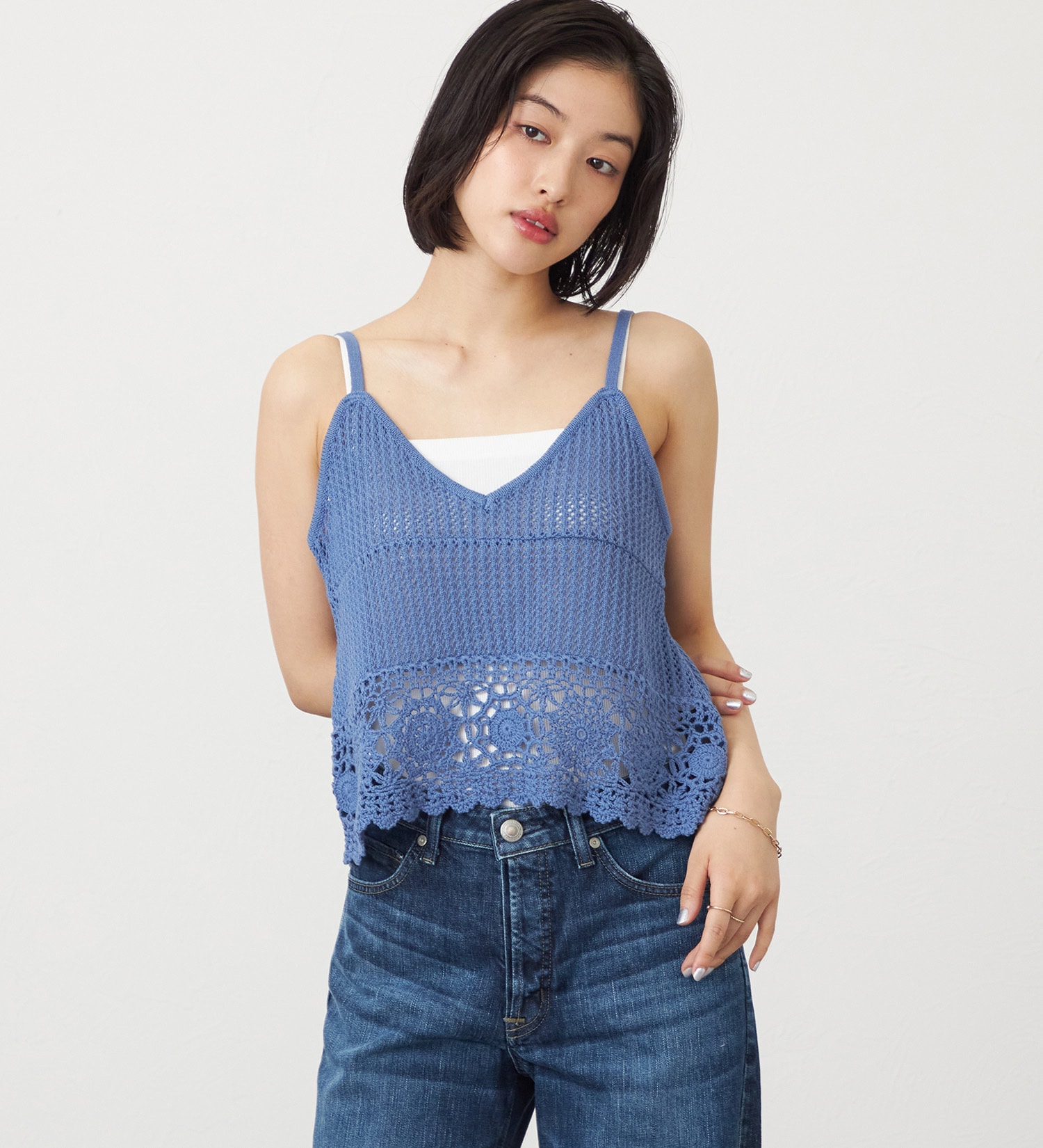 SOMETHING(サムシング)のSOMETHING クロシェニットキャミソール|トップス/ニット/セーター/レディース|ブルー