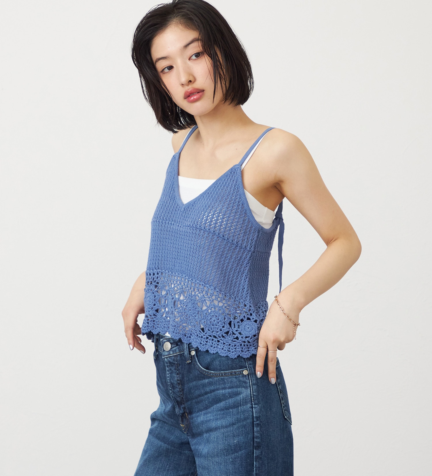 SOMETHING(サムシング)のSOMETHING クロシェニットキャミソール|トップス/ニット/セーター/レディース|ブルー